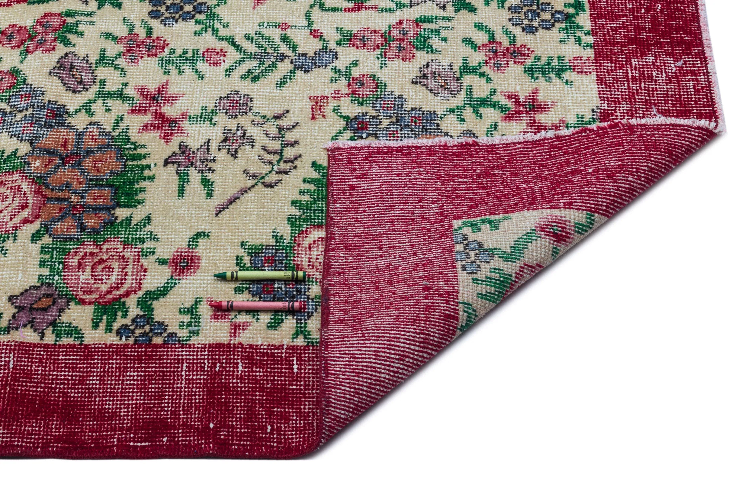 Retro Design Floral Over Dyed Vintage Rug 7'4'' x 10'7'' ft 223 x 322 cm