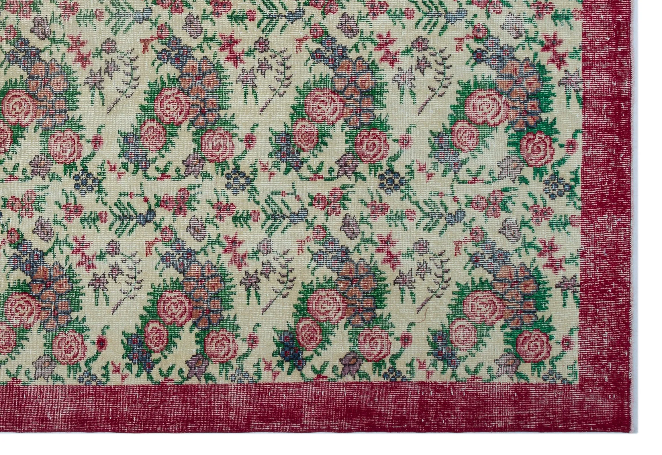 Retro Design Floral Over Dyed Vintage Rug 7'4'' x 10'7'' ft 223 x 322 cm