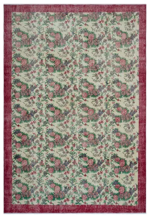 Retro Design Floral Over Dyed Vintage Rug 7'4'' x 10'7'' ft 223 x 322 cm