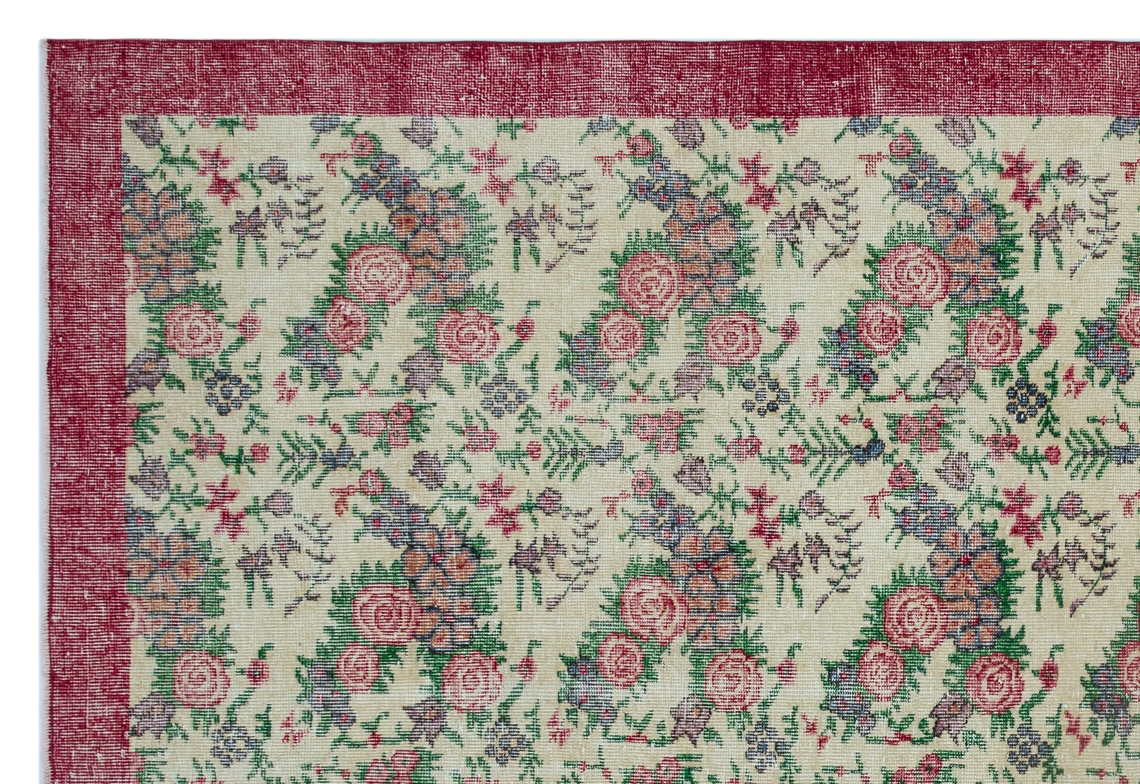 Retro Design Floral Over Dyed Vintage Rug 7'4'' x 10'7'' ft 223 x 322 cm