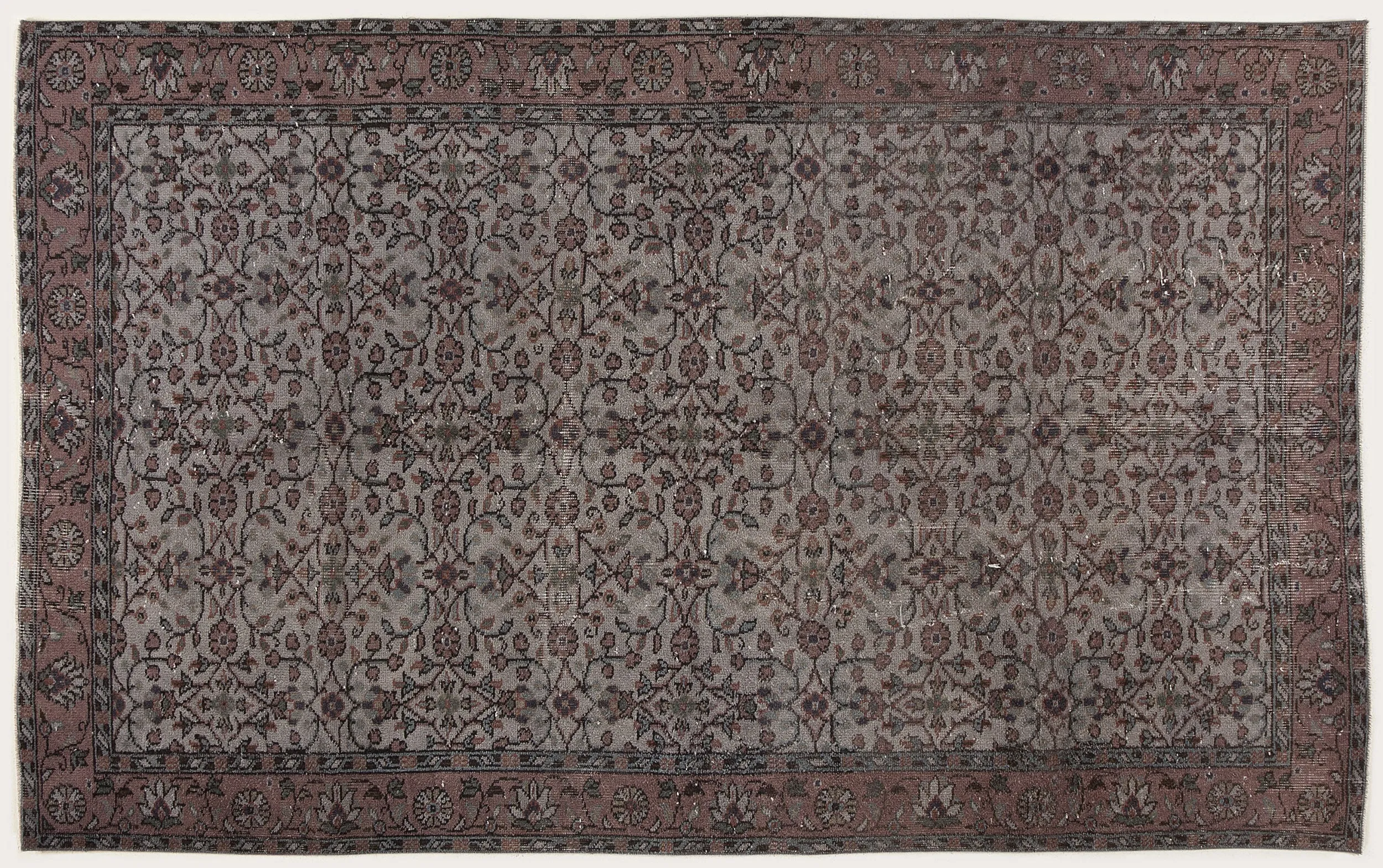 Retro Design Gray Over Dyed Vintage Rug 5'1'' x 8'6'' ft 156 x 260 cm