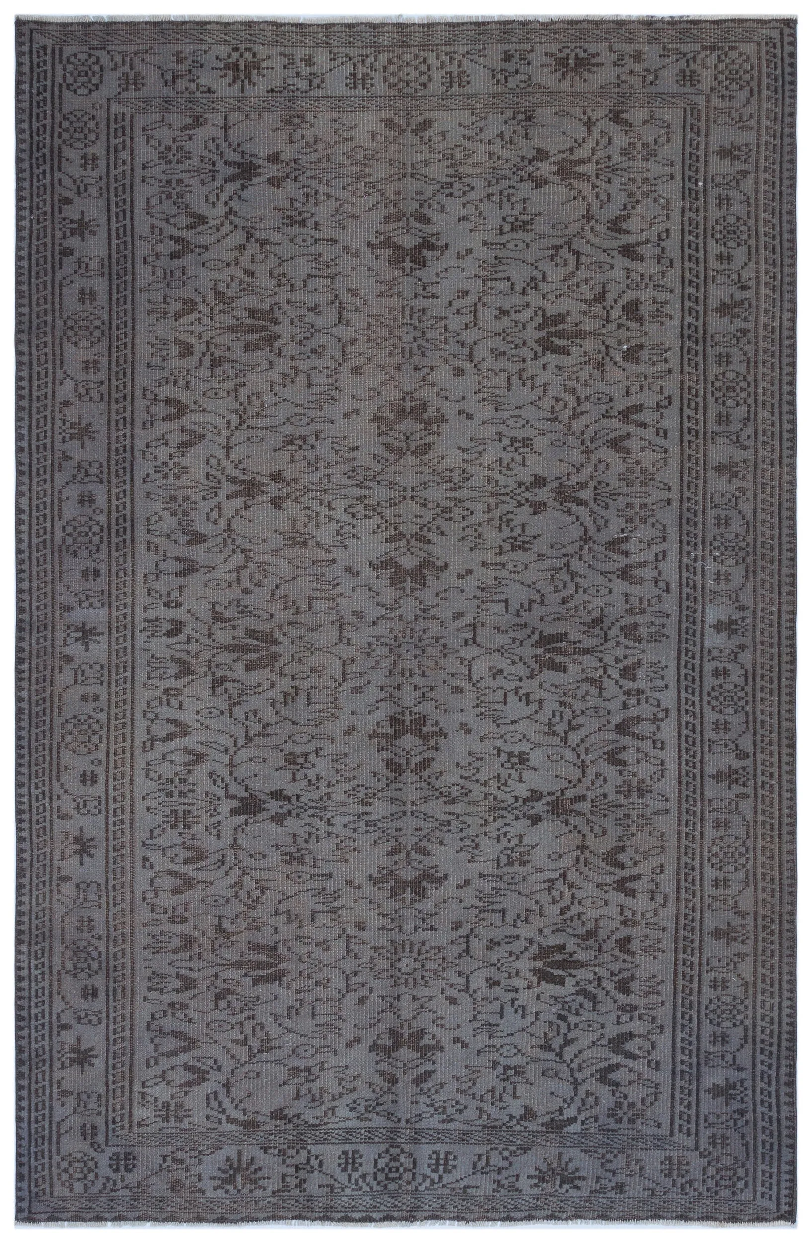 Retro Design Gray Over Dyed Vintage Rug 5'2'' x 8'0'' ft 157 x 244 cm