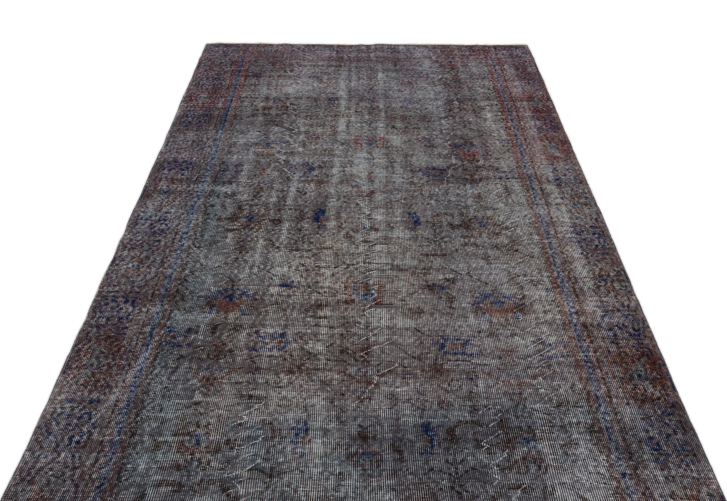 Retro Design Gray Over Dyed Vintage Rug 5'3'' x 9'5'' ft 160 x 288 cm
