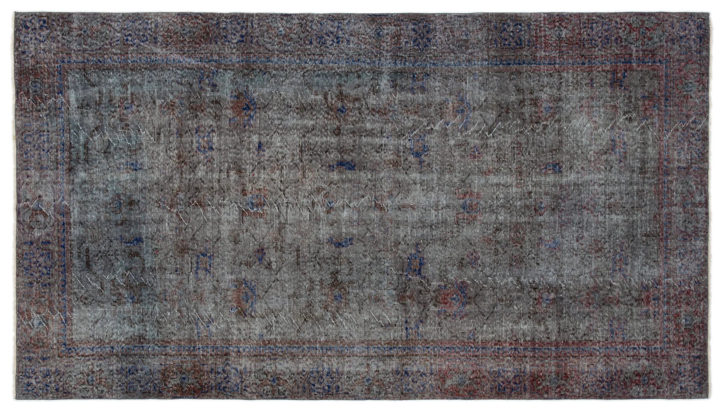 Retro Design Gray Over Dyed Vintage Rug 5'3'' x 9'5'' ft 160 x 288 cm