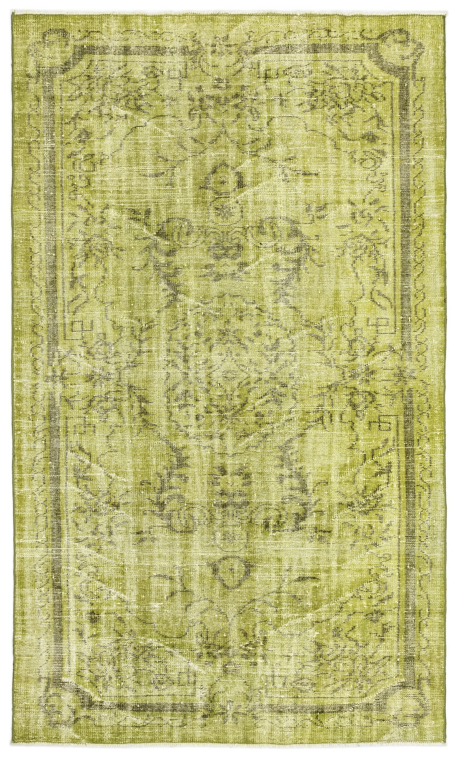 Retro Design Green Over Dyed Vintage Rug 5'2'' x 8'7'' ft 158 x 262 cm