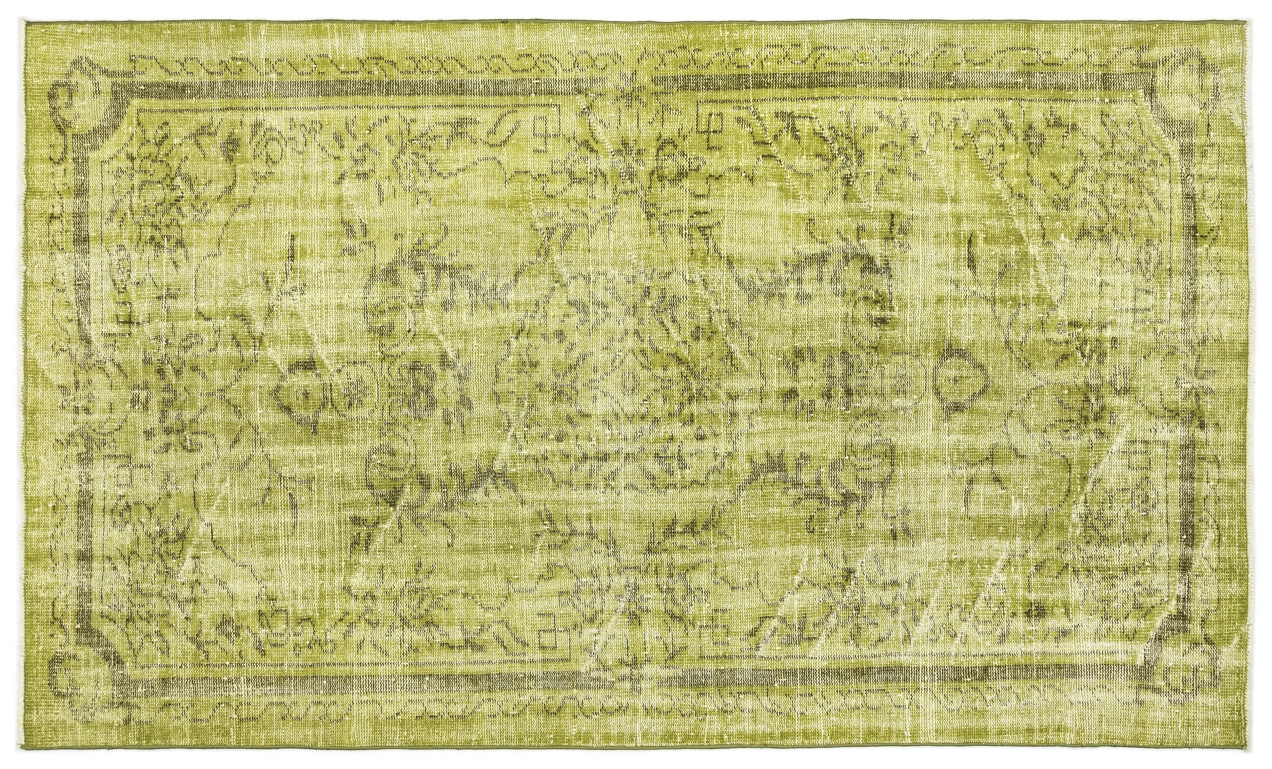 Retro Design Green Over Dyed Vintage Rug 5'2'' x 8'7'' ft 158 x 262 cm