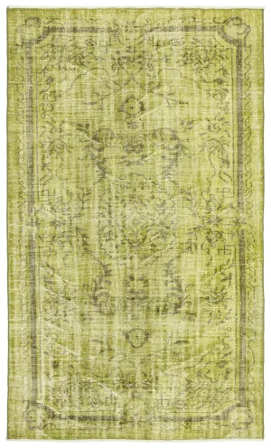 Retro Design Green Over Dyed Vintage Rug 5'2'' x 8'7'' ft 158 x 262 cm