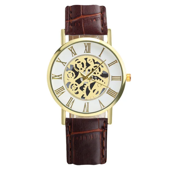 Retro Design Men Watch Roman Numeral Leather strap