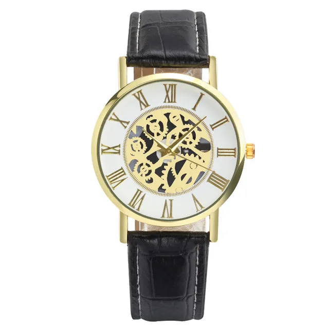 Retro Design Men Watch Roman Numeral Leather strap