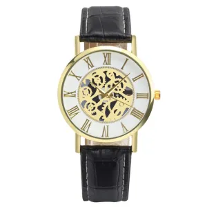Retro Design Men Watch Roman Numeral Leather strap