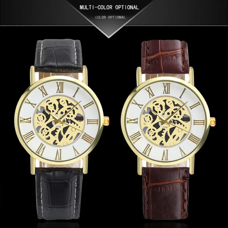 Retro Design Men Watch Roman Numeral Leather strap