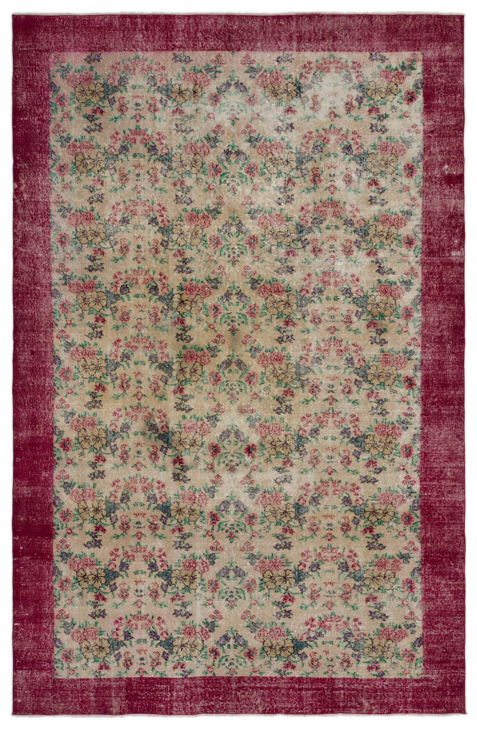 Retro Design Natural Red Floral Vintage Rug 6'3'' x 9'9'' ft 190 x 297 cm