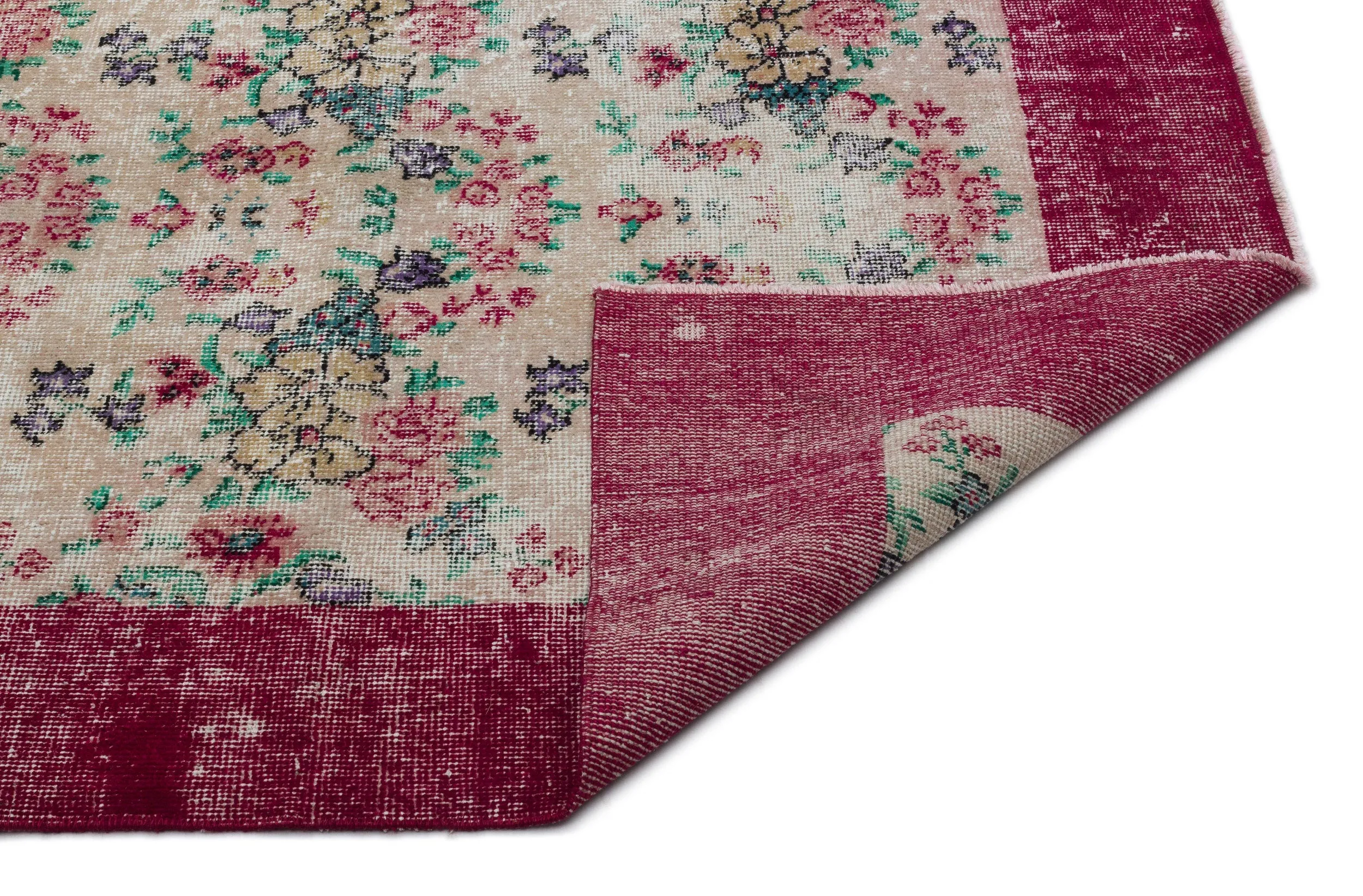 Retro Design Natural Red Floral Vintage Rug 6'3'' x 9'9'' ft 190 x 297 cm