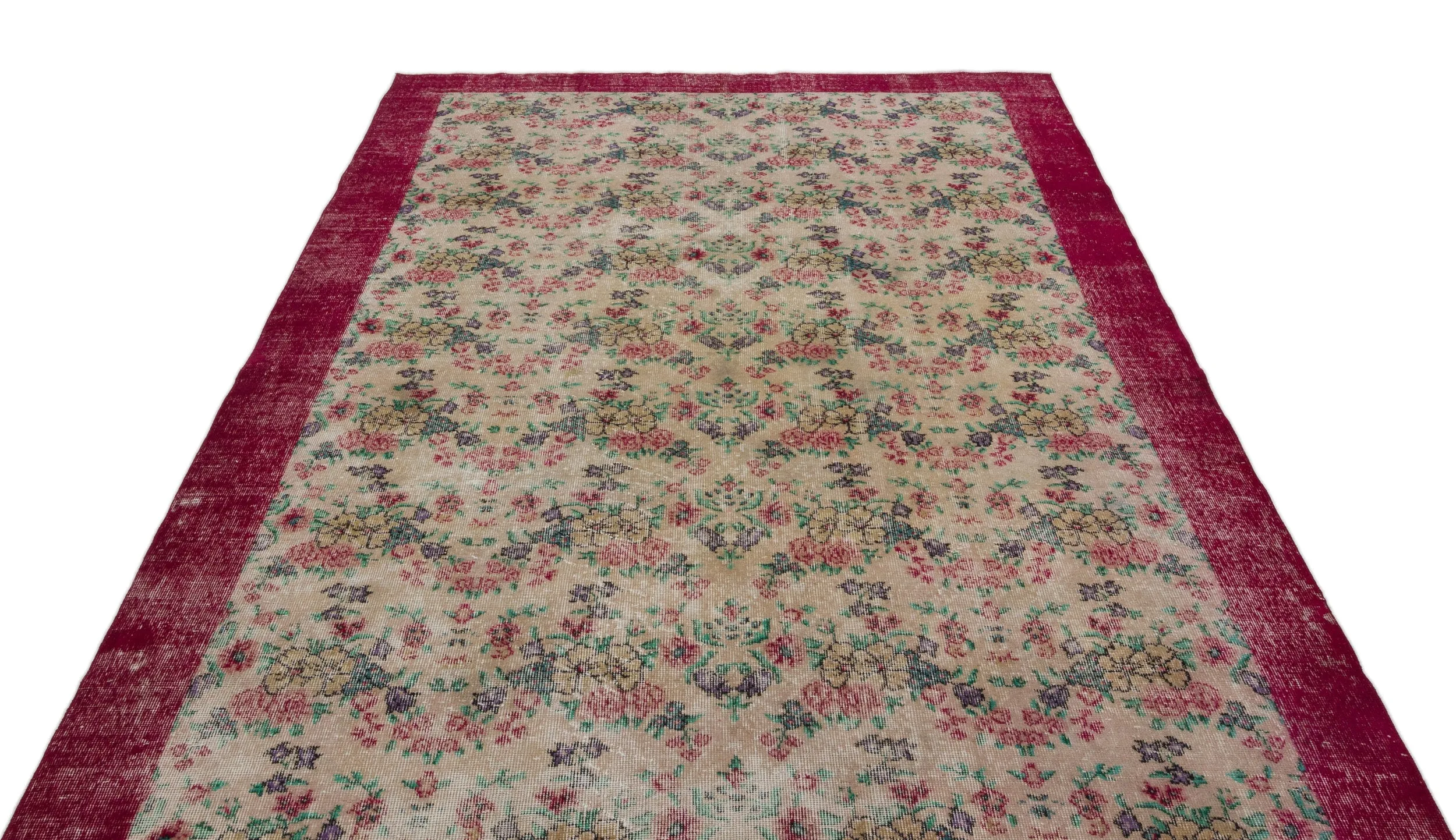 Retro Design Natural Red Floral Vintage Rug 6'3'' x 9'9'' ft 190 x 297 cm