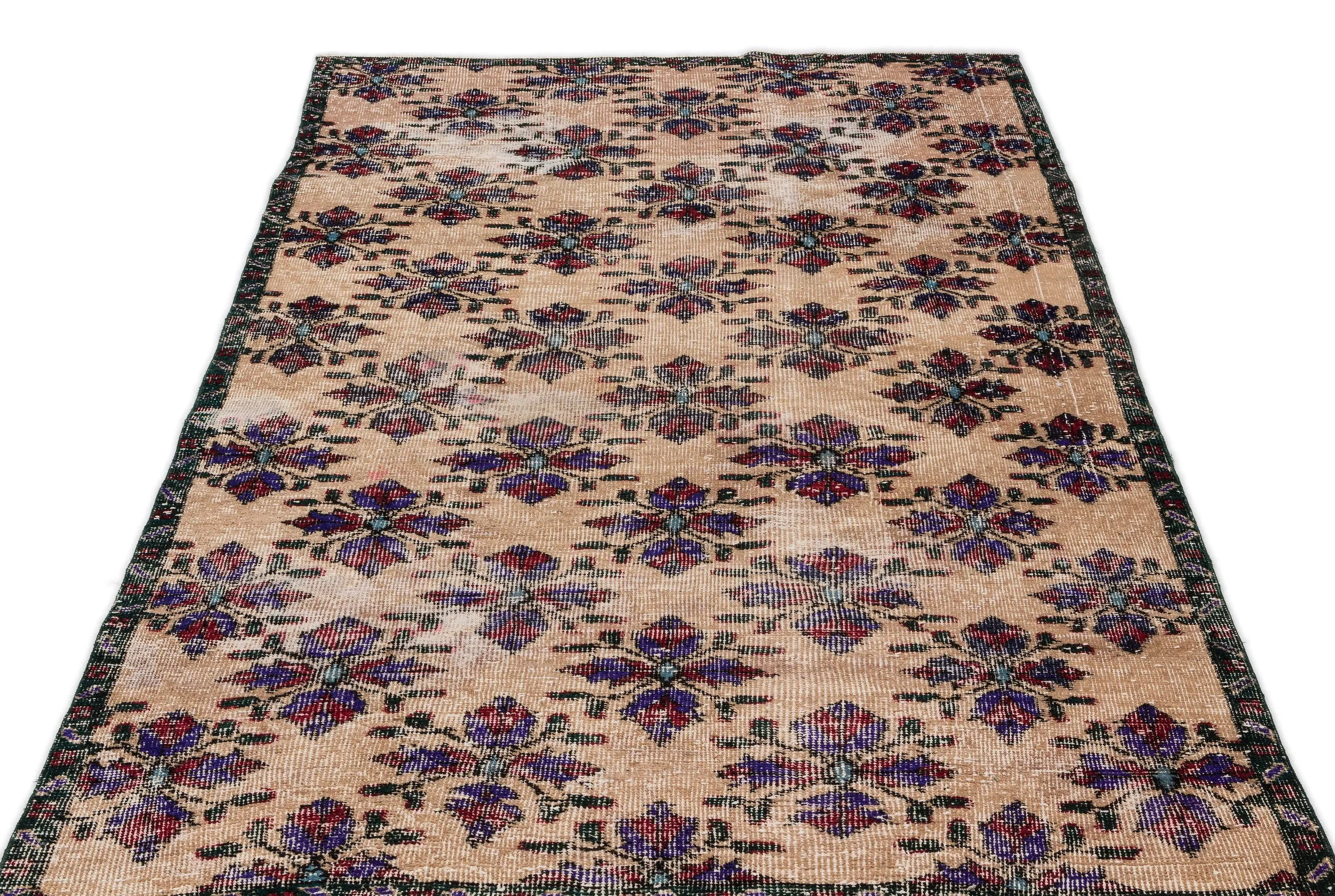 Retro Design Naturel Over Dyed Vintage Rug 4'0'' x 7'10'' ft 122 x 238 cm
