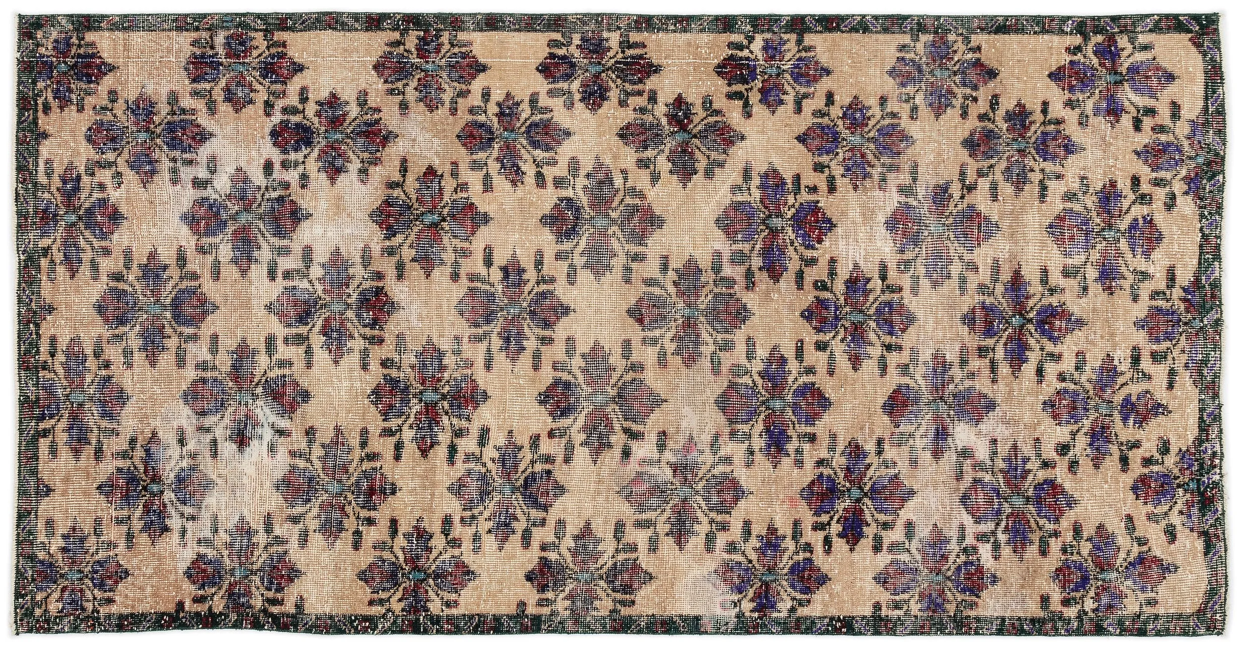 Retro Design Naturel Over Dyed Vintage Rug 4'0'' x 7'10'' ft 122 x 238 cm