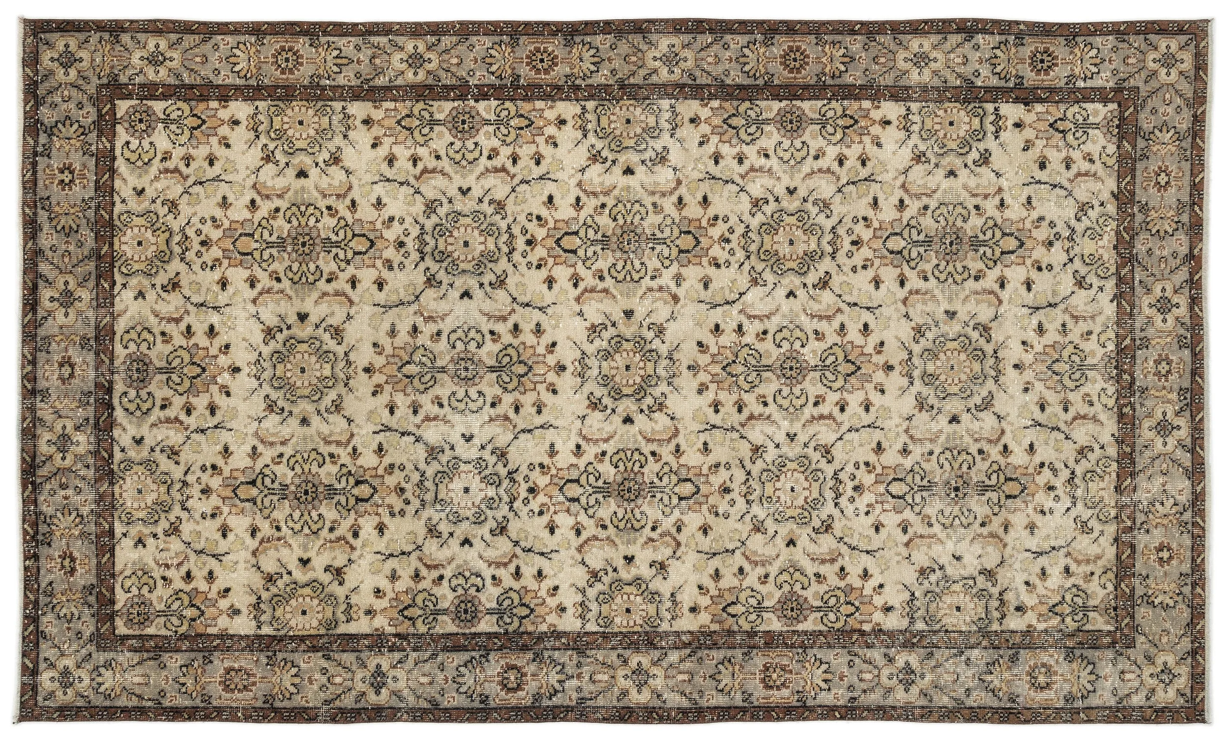 Retro Design Naturel Over Dyed Vintage Rug 5'3'' x 8'10'' ft 160 x 270 cm