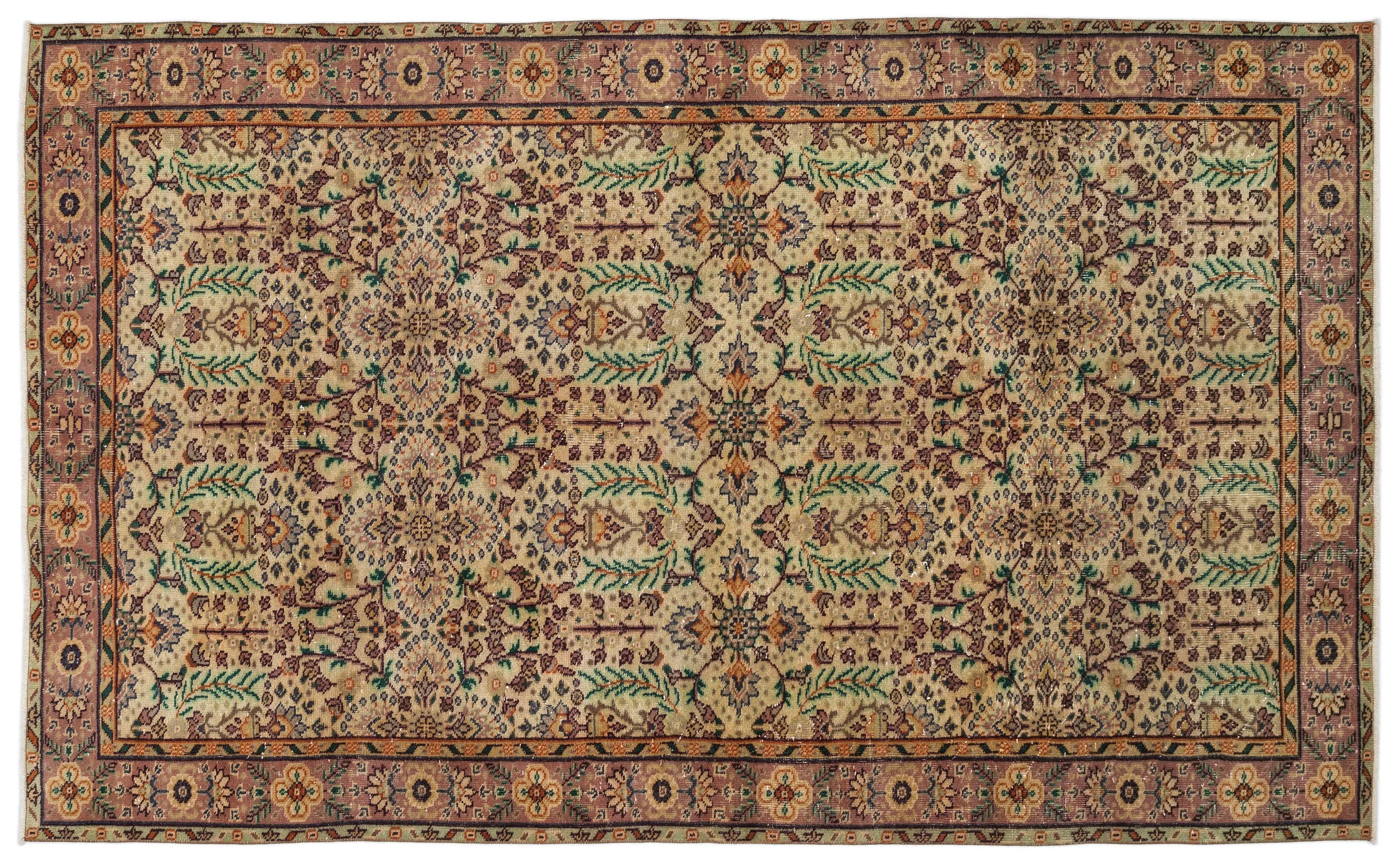 Retro Design Naturel Over Dyed Vintage Rug 5'7'' x 9'4'' ft 170 x 285 cm