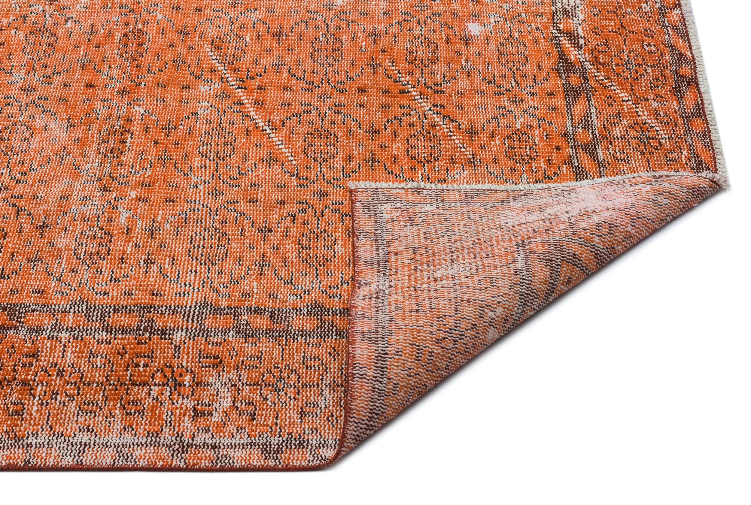 Retro Design Orange Over Dyed Vintage Rug 5'4'' x 9'2'' ft 162 x 280 cm