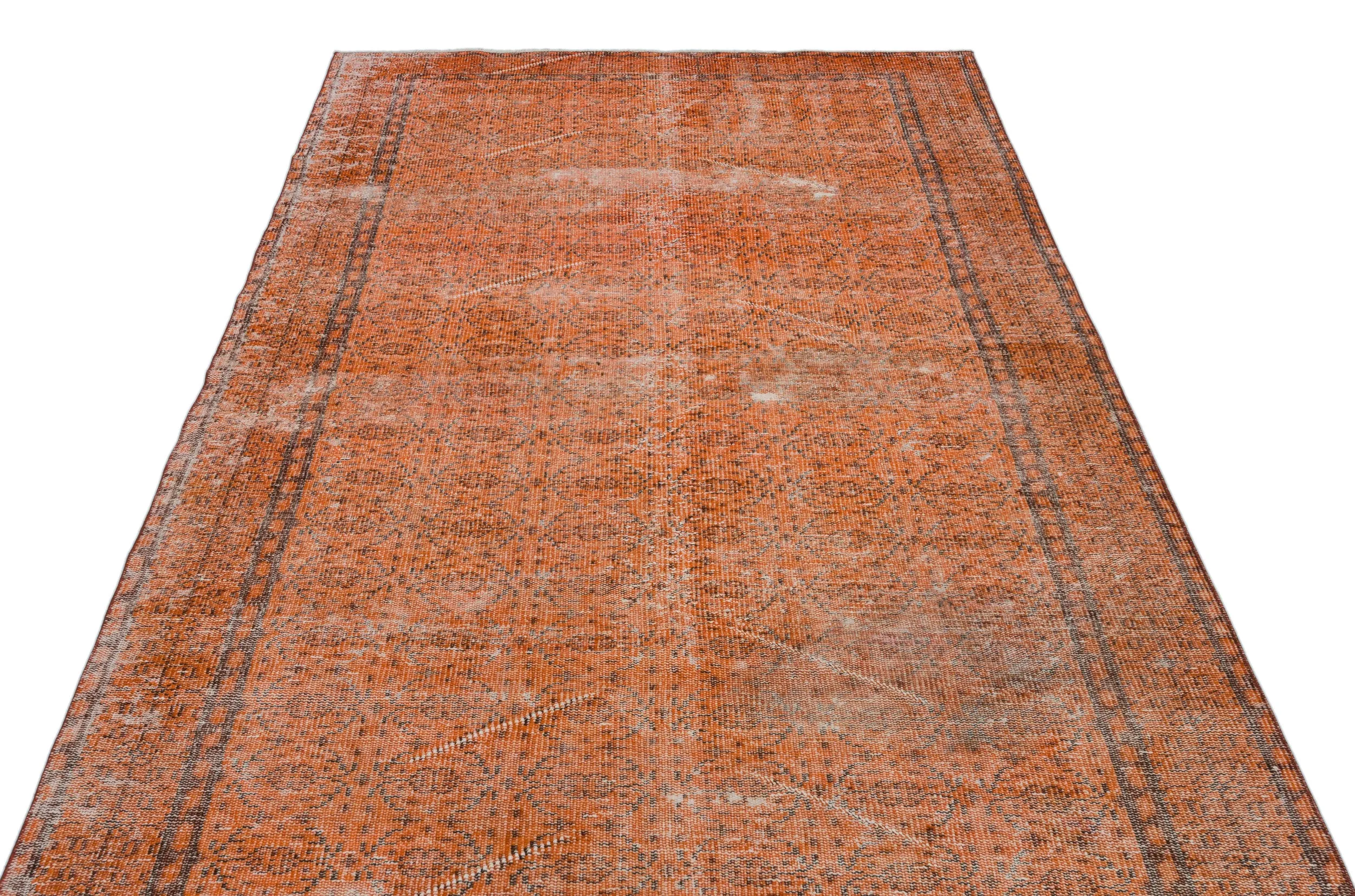 Retro Design Orange Over Dyed Vintage Rug 5'4'' x 9'2'' ft 162 x 280 cm