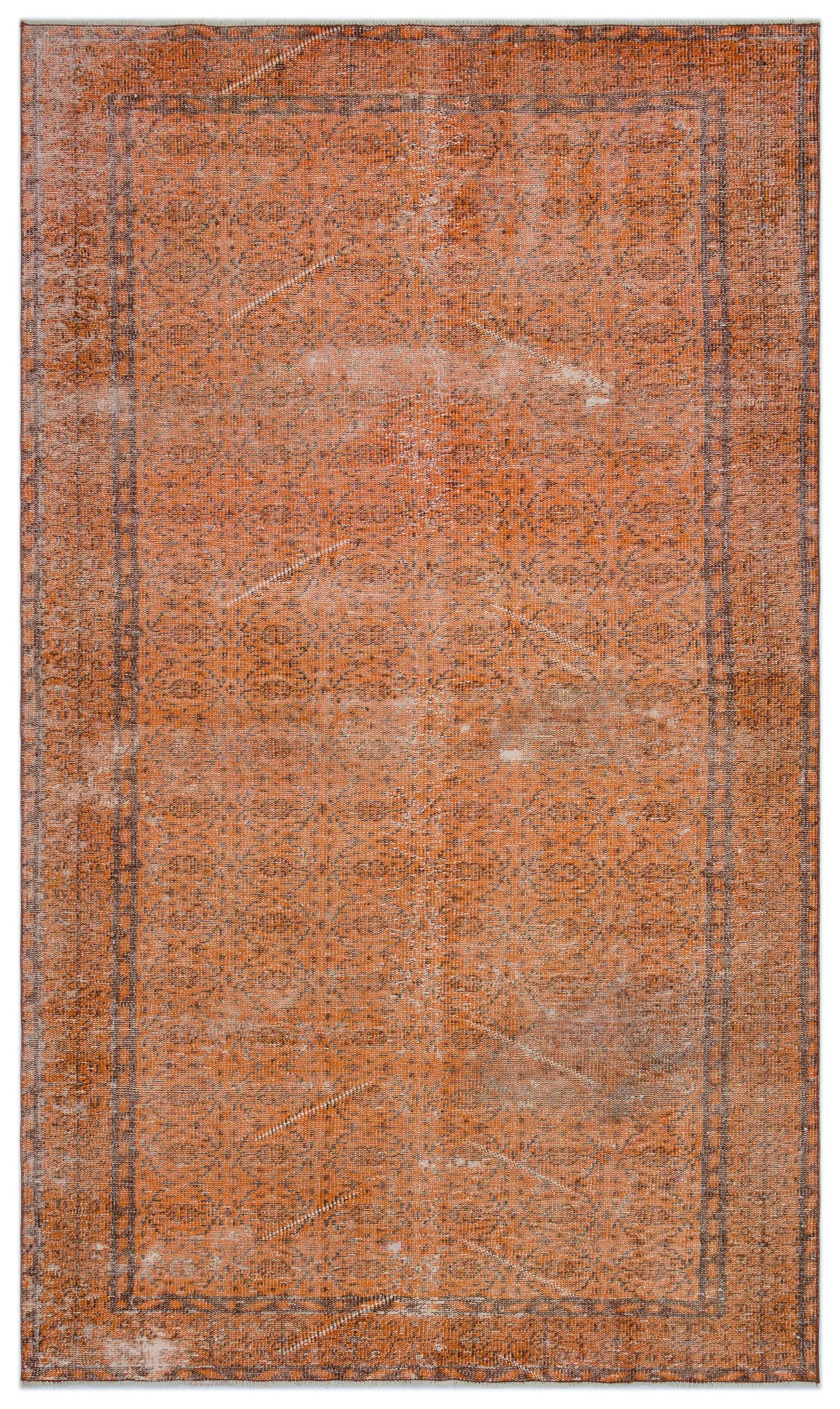 Retro Design Orange Over Dyed Vintage Rug 5'4'' x 9'2'' ft 162 x 280 cm