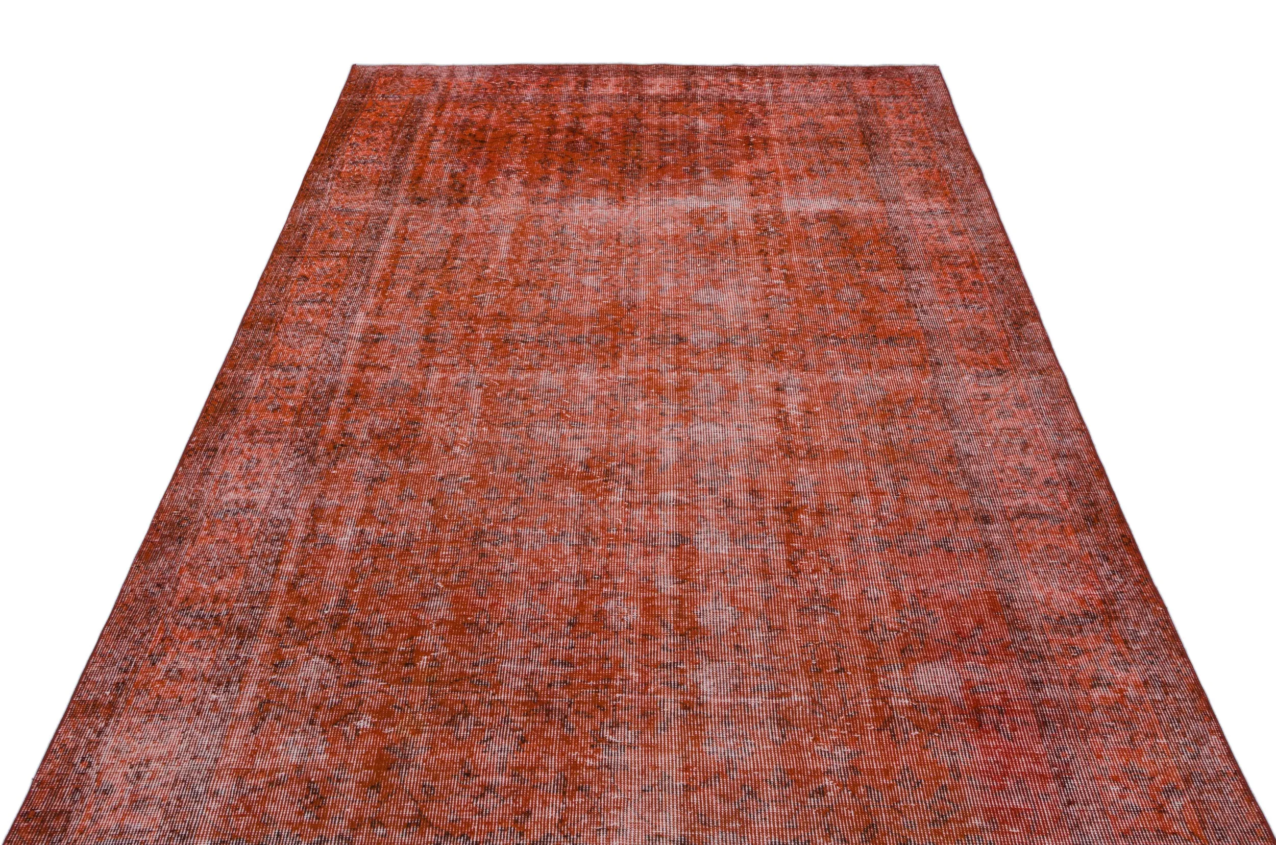 Retro Design Orange Over Dyed Vintage Rug 5'4'' x 9'3'' ft 162 x 281 cm