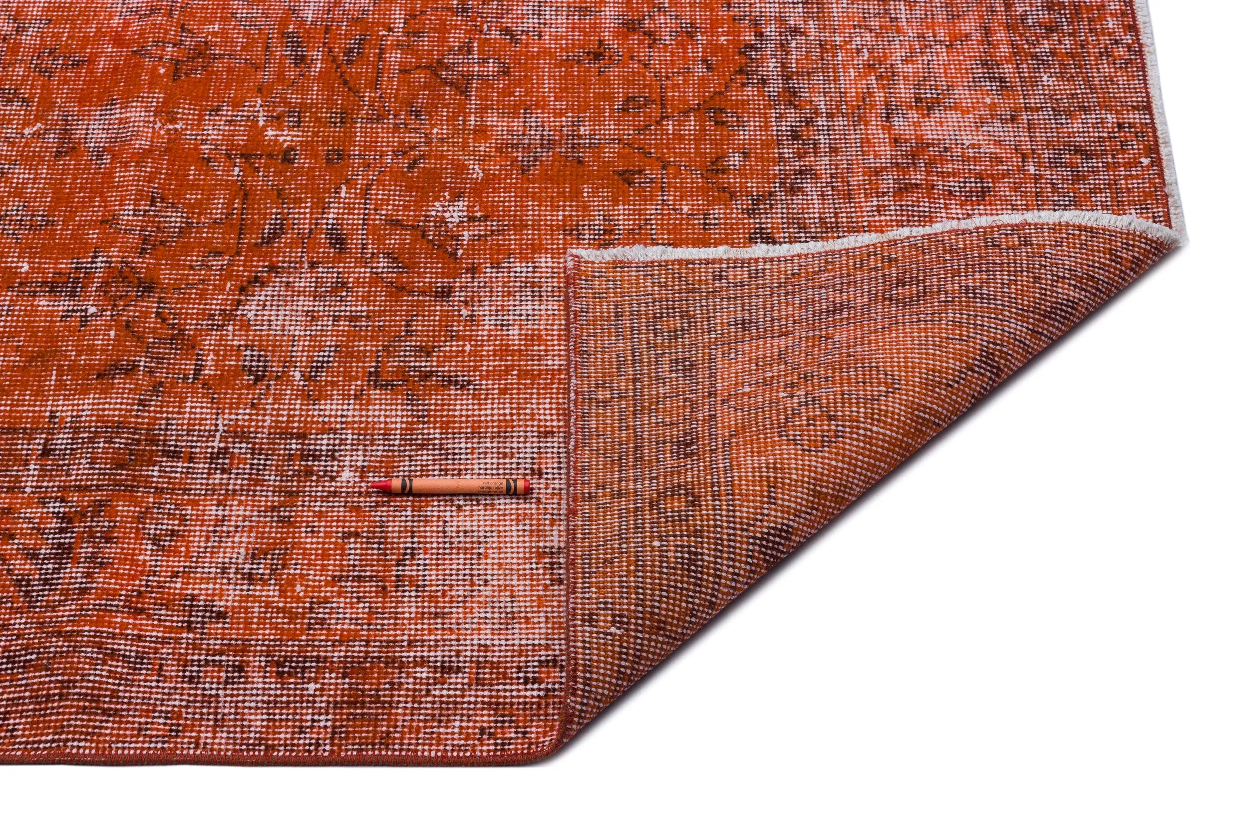 Retro Design Orange Over Dyed Vintage Rug 5'4'' x 9'3'' ft 162 x 281 cm