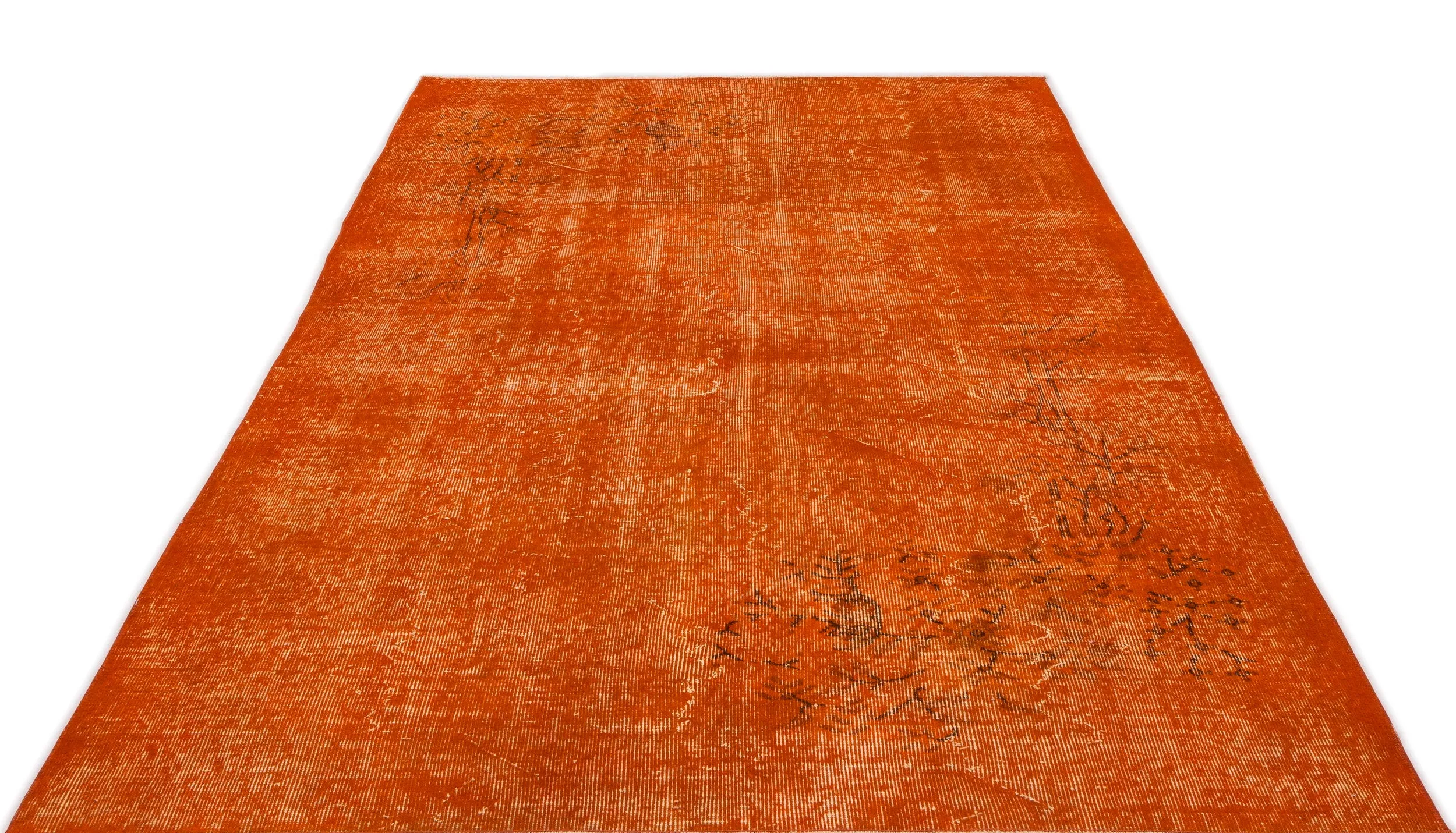 Retro Design Orange Over Dyed Vintage Rug 5'7'' x 8'10'' ft 170 x 270 cm