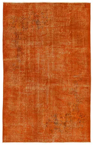 Retro Design Orange Over Dyed Vintage Rug 5'7'' x 8'10'' ft 170 x 270 cm