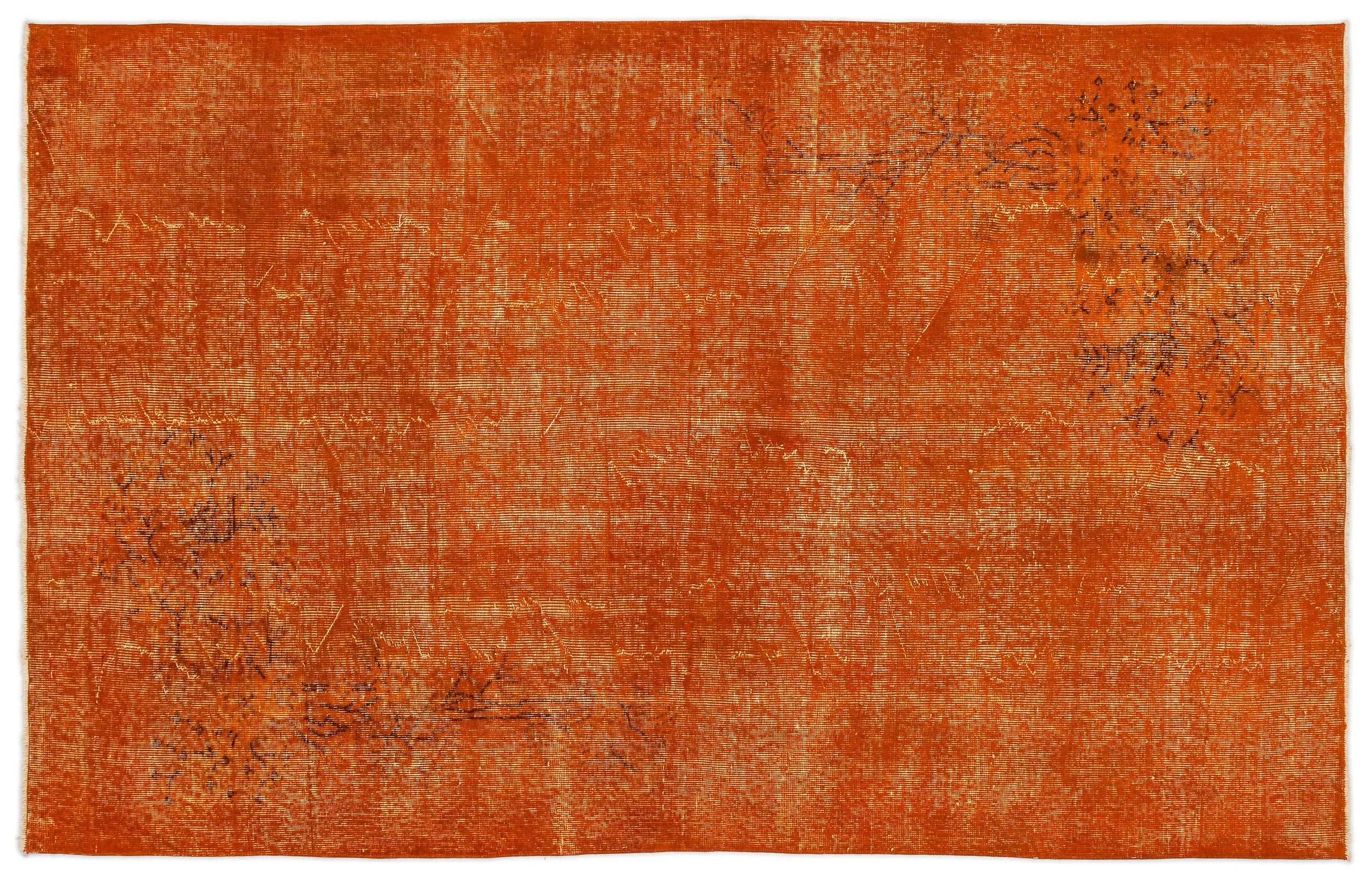 Retro Design Orange Over Dyed Vintage Rug 5'7'' x 8'10'' ft 170 x 270 cm