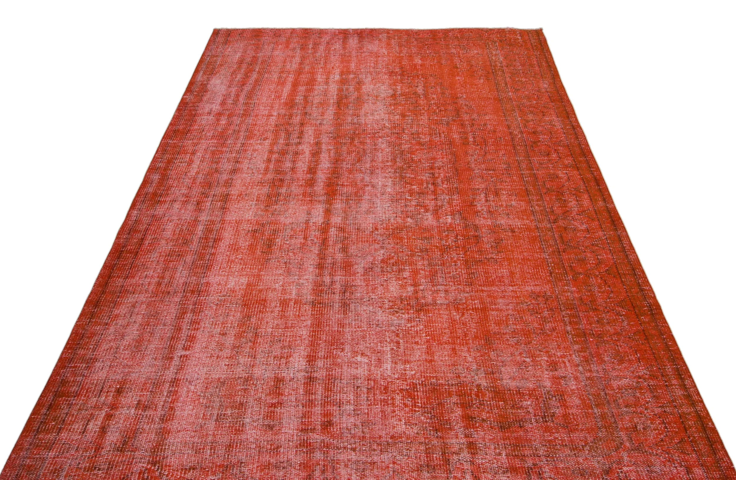 Retro Design Orange Over Dyed Vintage Rug 5'9'' x 9'5'' ft 175 x 286 cm