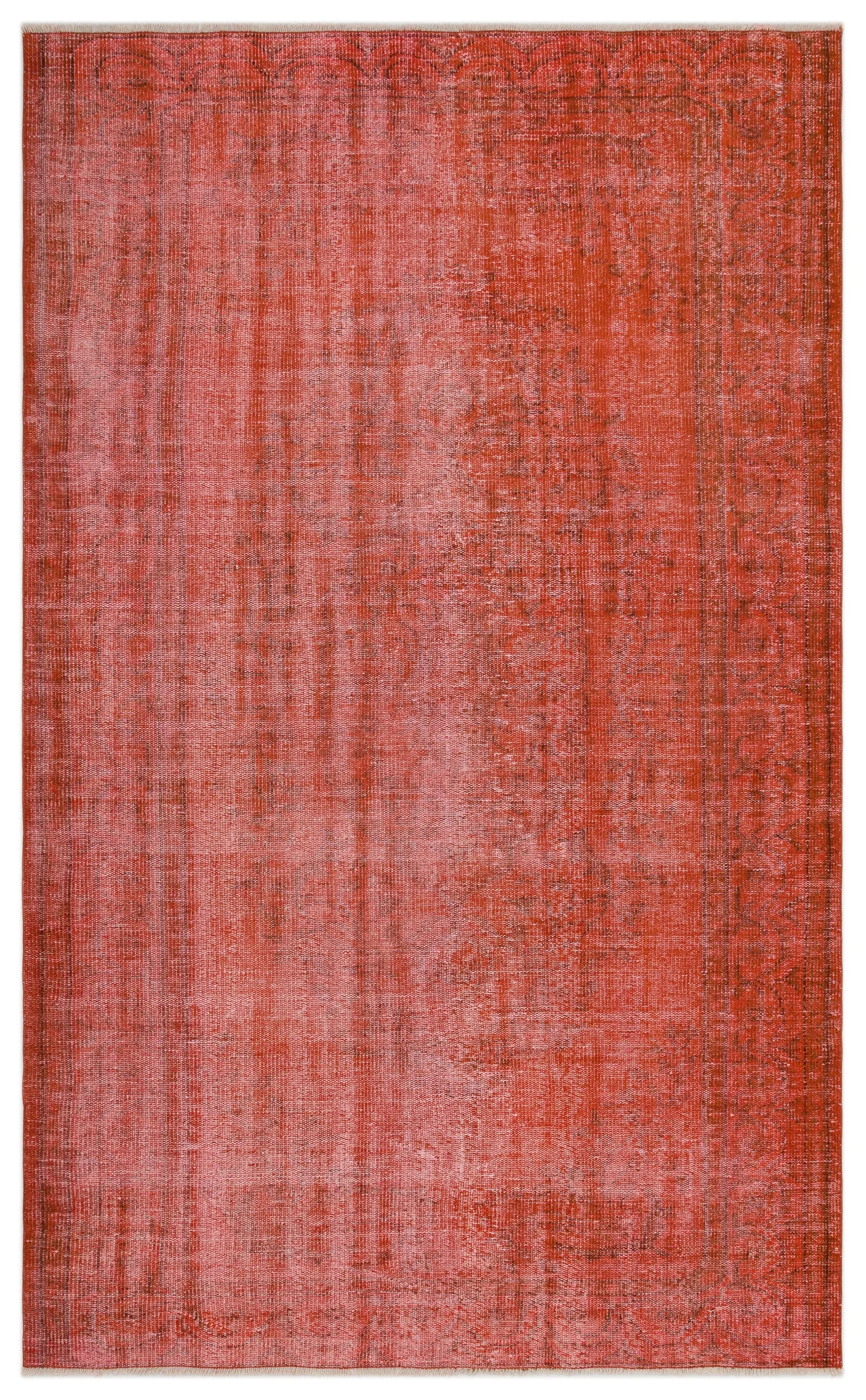 Retro Design Orange Over Dyed Vintage Rug 5'9'' x 9'5'' ft 175 x 286 cm