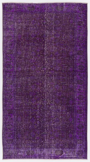 Retro Design Purple Over Dyed Vintage Rug 4'11'' x 9'2'' ft 150 x 280 cm