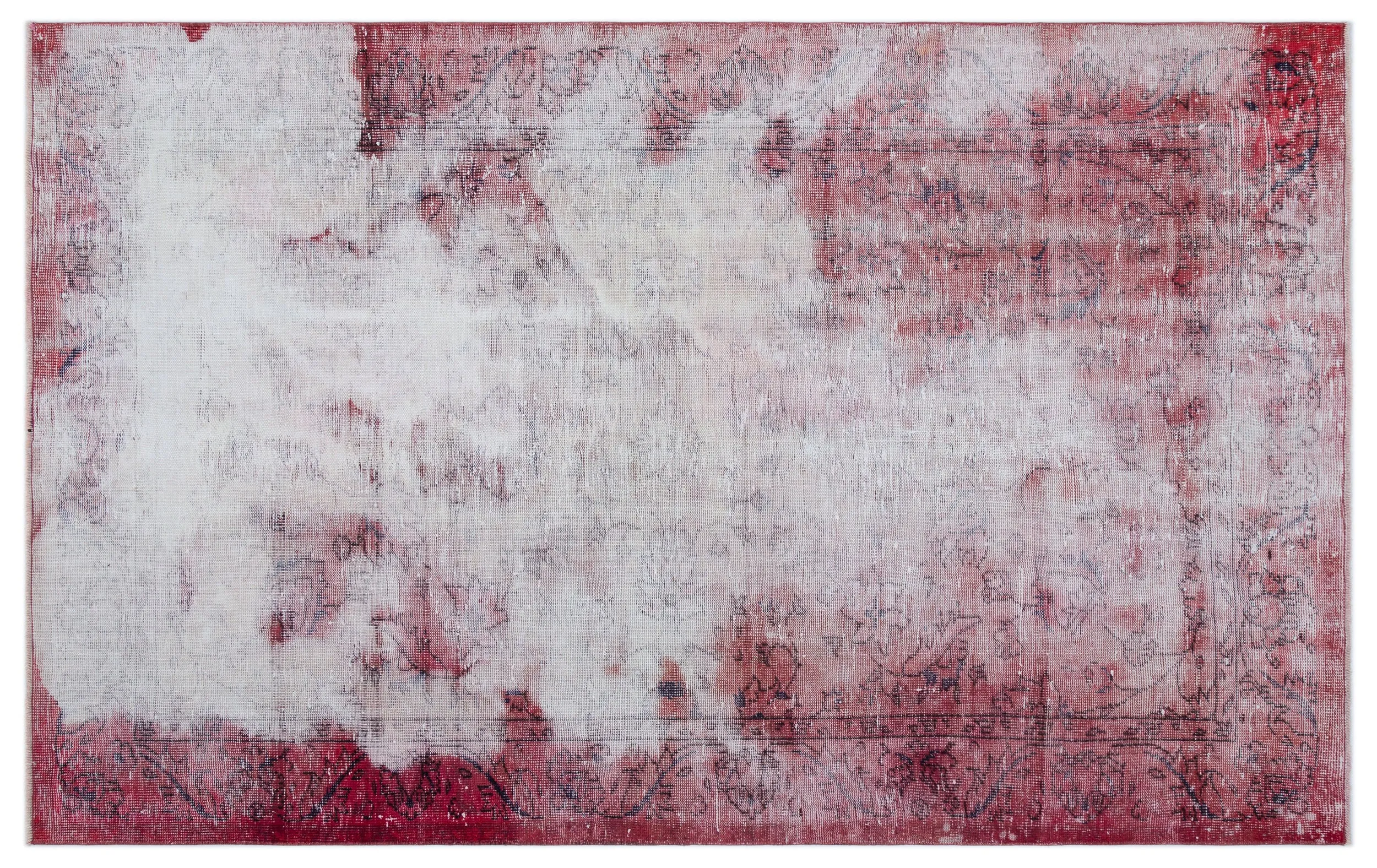 Retro Design Red Over Dyed Vintage Rug 5'5'' x 8'4'' ft 164 x 255 cm