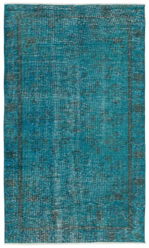 Retro Design Stone Blue Over Dyed Vintage Rug 4'4'' x 7'8'' ft 131 x 233 cm