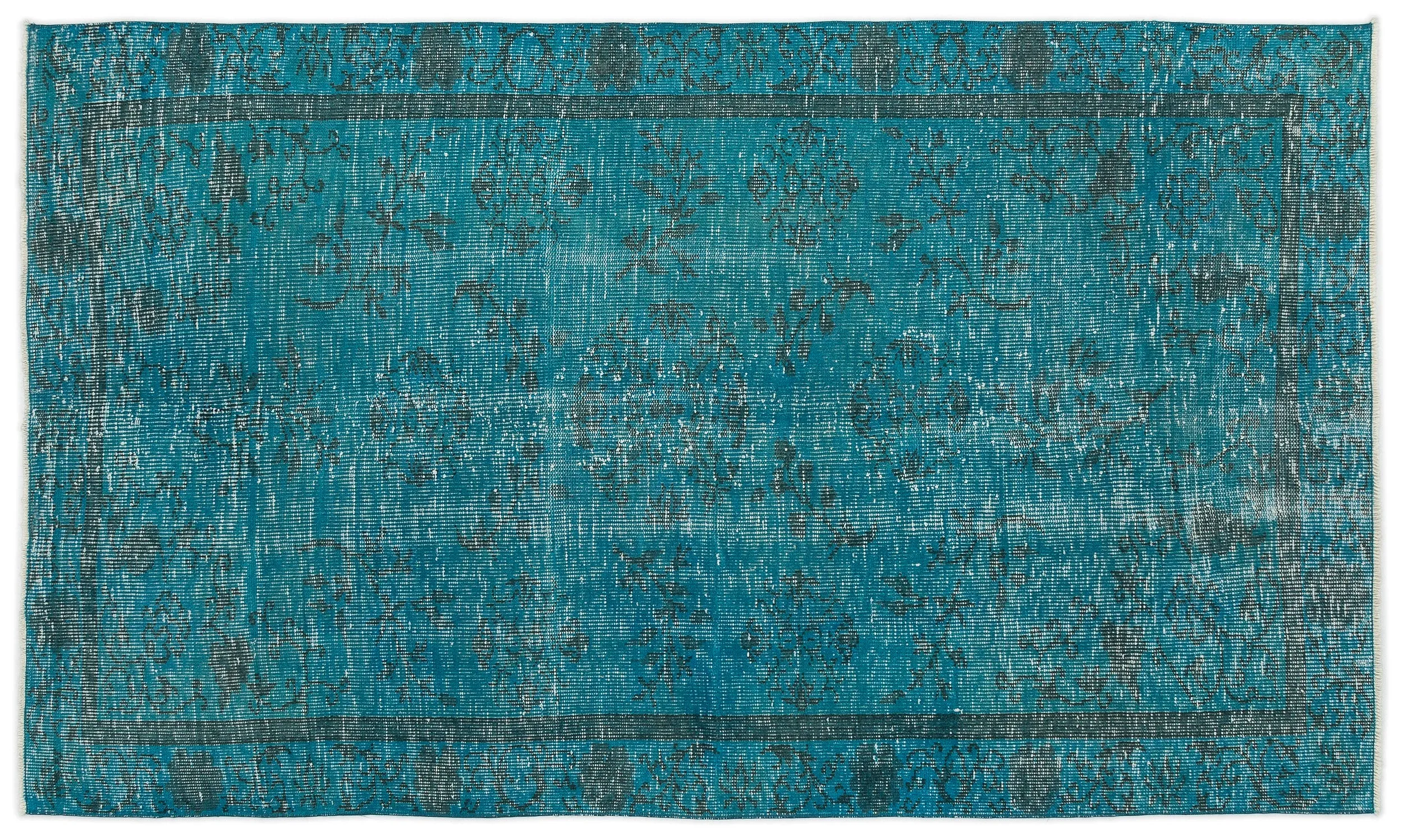 Retro Design Stone Blue Over Dyed Vintage Rug 4'4'' x 7'8'' ft 131 x 233 cm