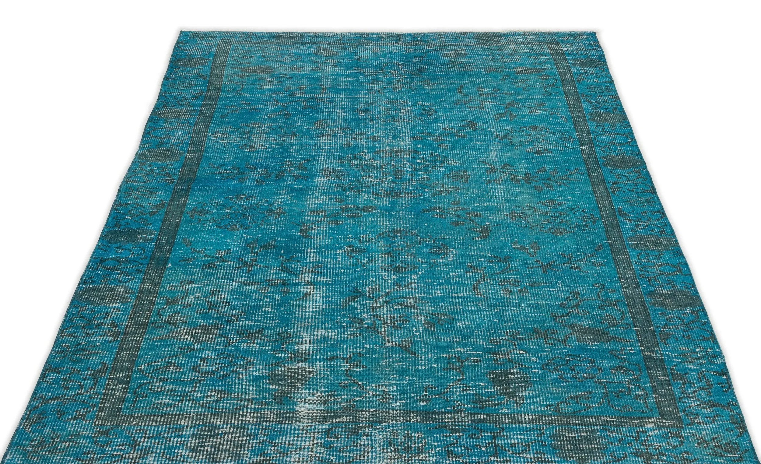 Retro Design Stone Blue Over Dyed Vintage Rug 4'4'' x 7'8'' ft 131 x 233 cm