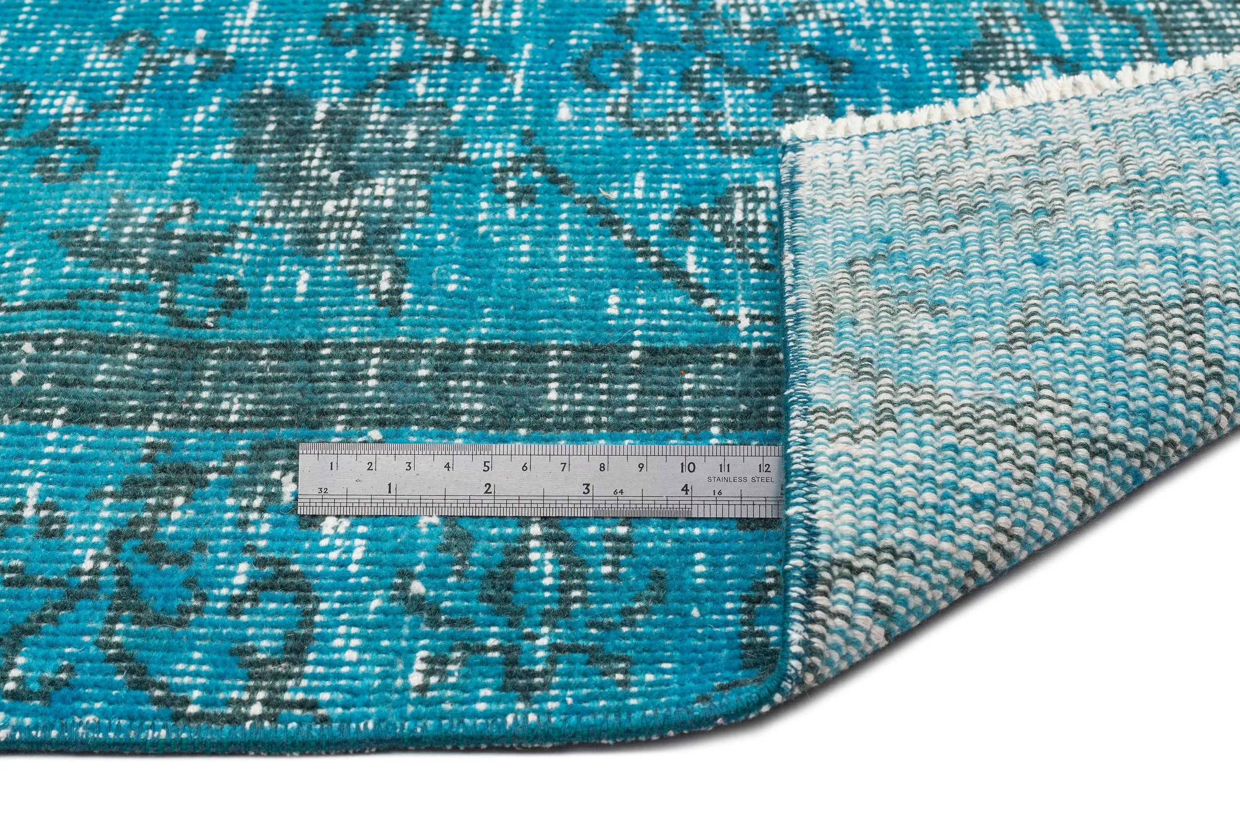 Retro Design Stone Blue Over Dyed Vintage Rug 4'4'' x 7'8'' ft 131 x 233 cm