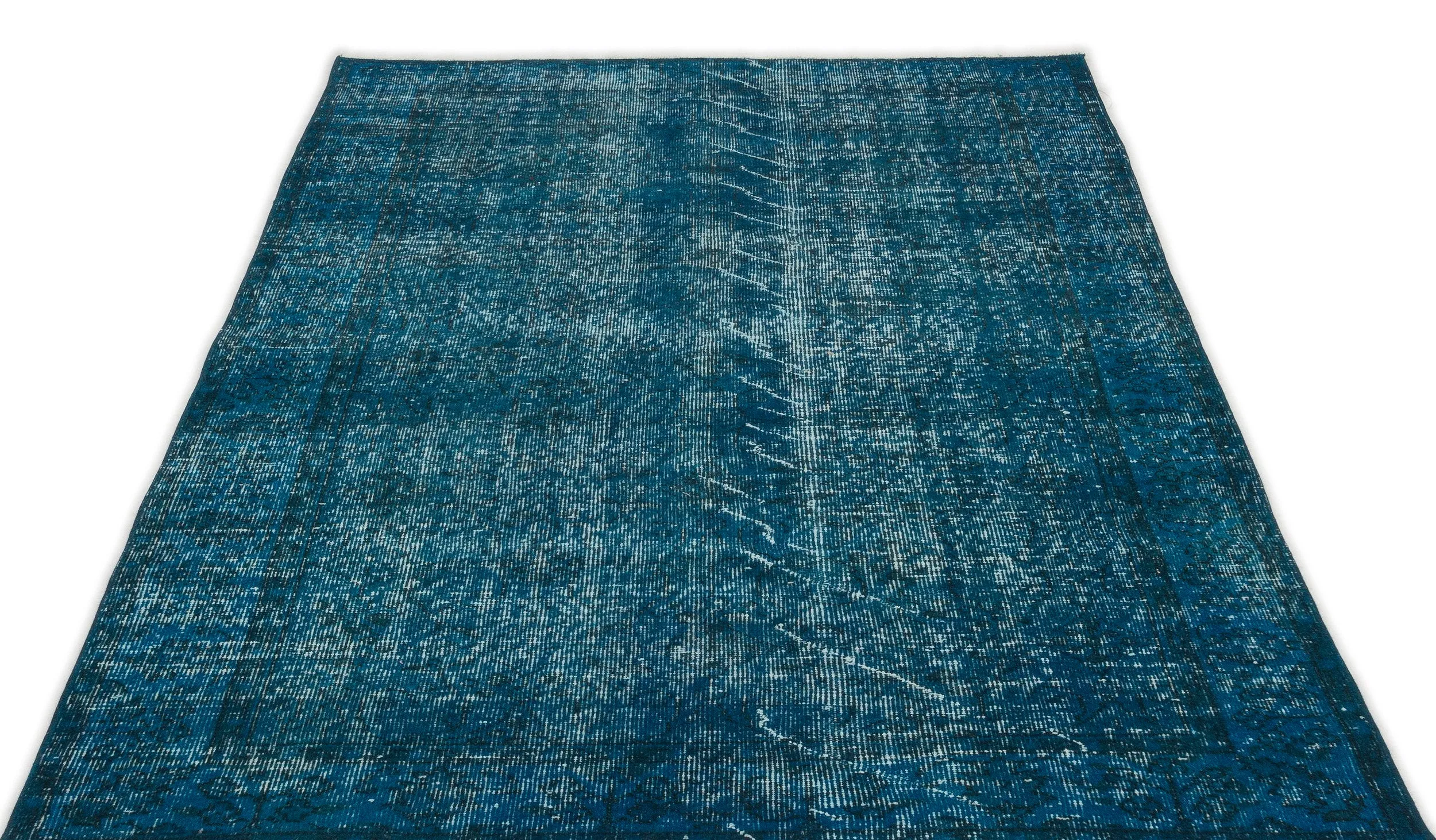 Retro Design Stone Blue Over Dyed Vintage Rug 4'5'' x 7'6'' ft 135 x 229 cm