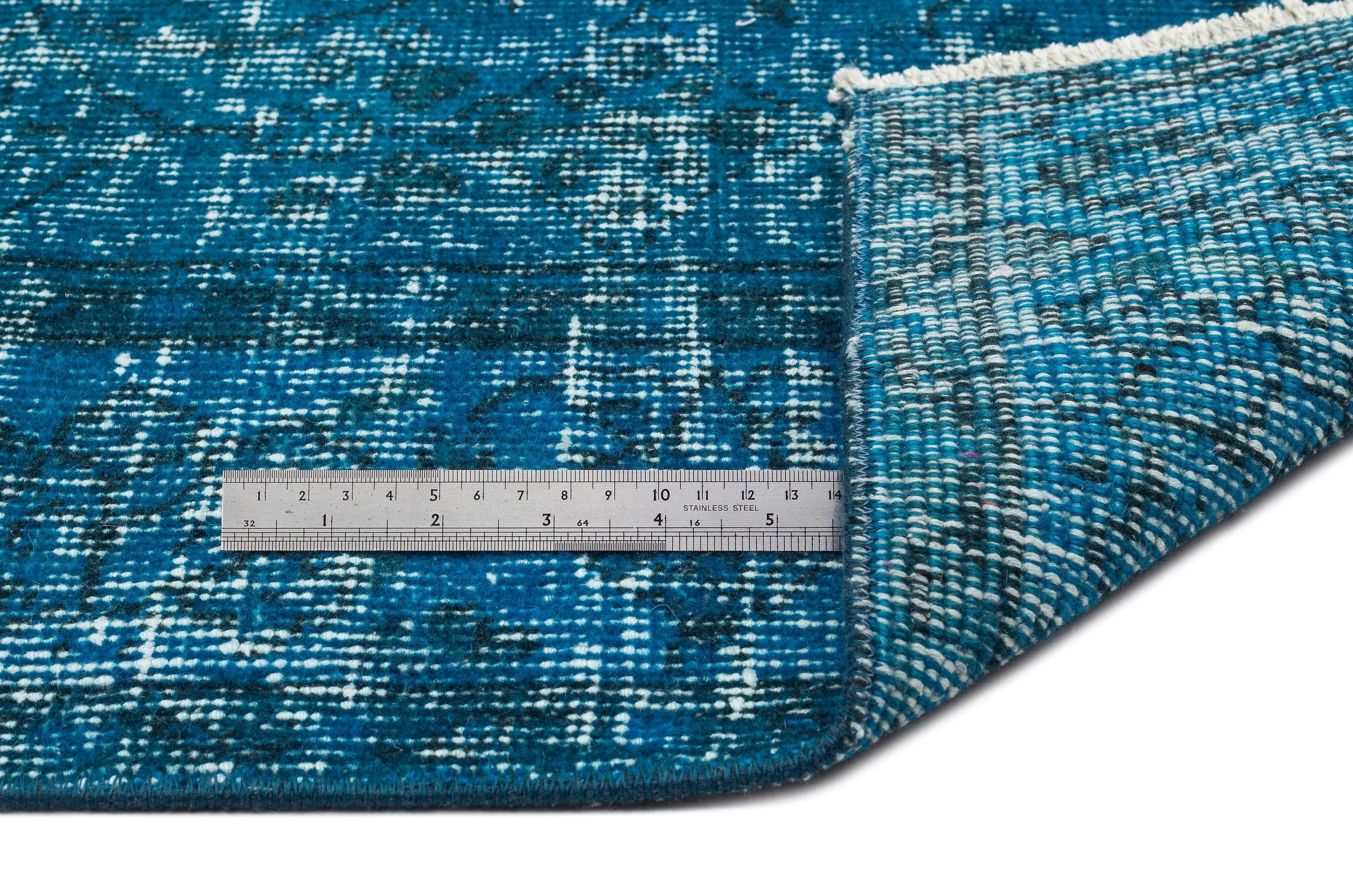 Retro Design Stone Blue Over Dyed Vintage Rug 4'5'' x 7'6'' ft 135 x 229 cm