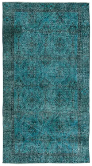 Retro Design Stone Blue Over Dyed Vintage Rug 4'9'' x 8'11'' ft 144 x 271 cm