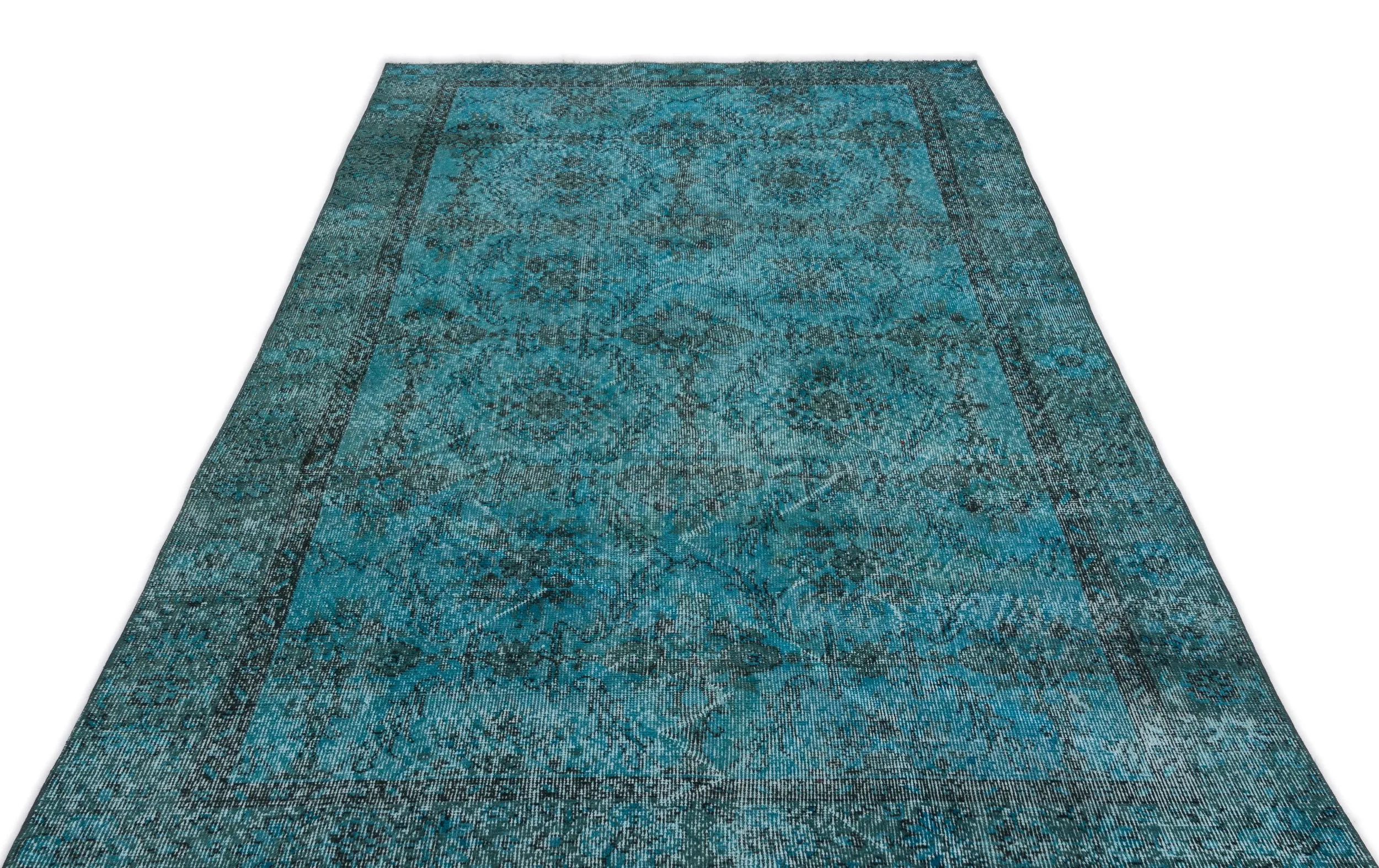 Retro Design Stone Blue Over Dyed Vintage Rug 4'9'' x 8'11'' ft 144 x 271 cm
