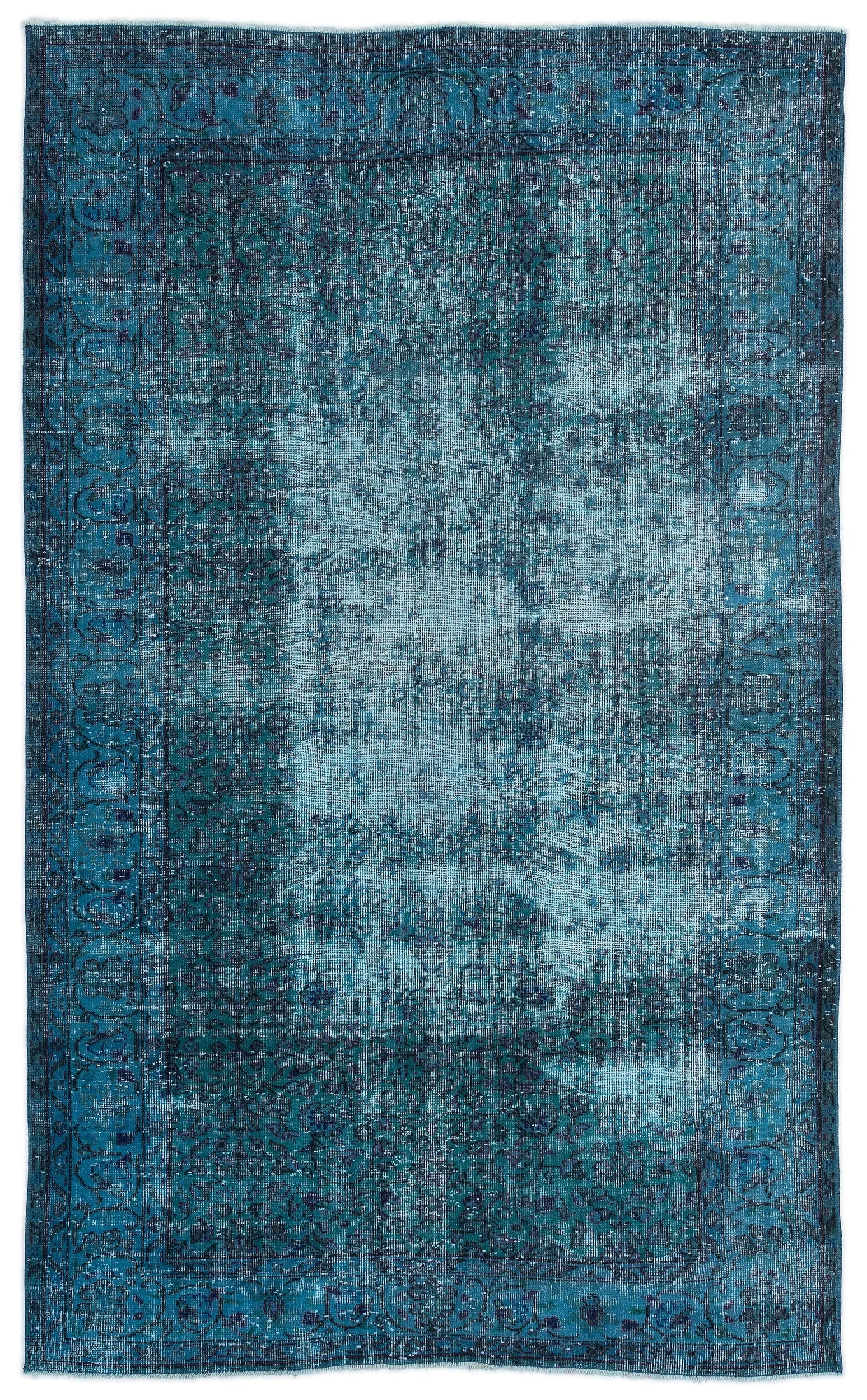 Retro Design Stone Blue Over Dyed Vintage Rug 5'7'' x 8'11'' ft 169 x 272 cm