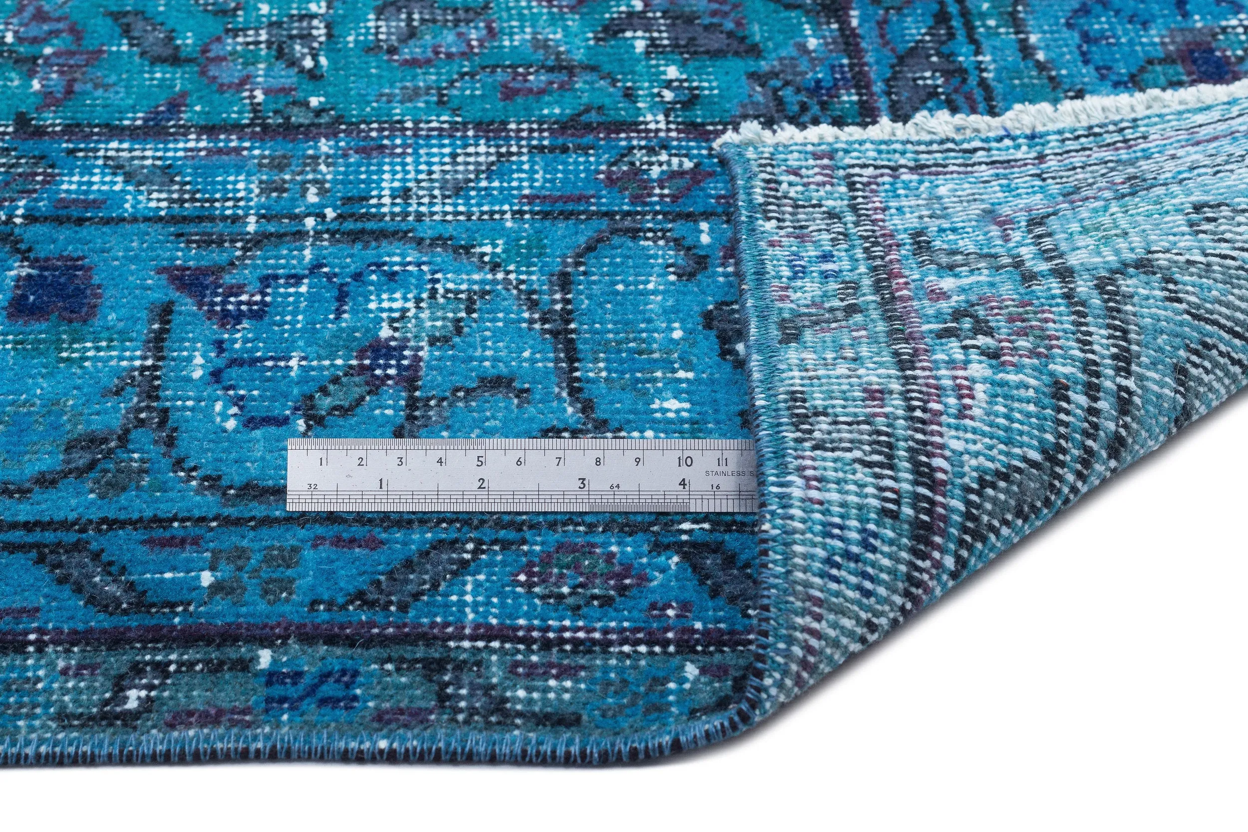 Retro Design Stone Blue Over Dyed Vintage Rug 5'7'' x 8'11'' ft 169 x 272 cm