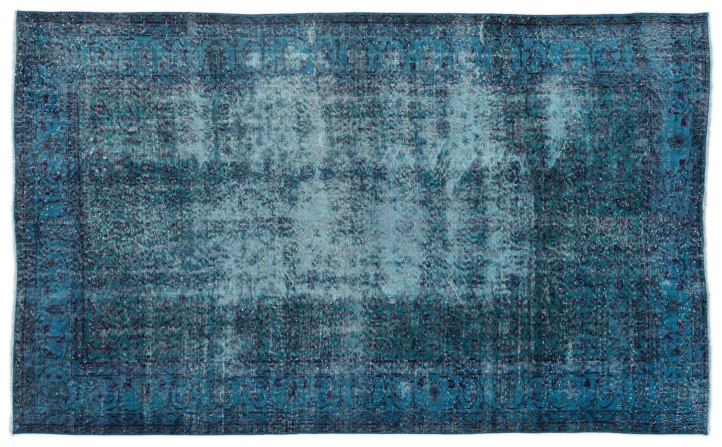 Retro Design Stone Blue Over Dyed Vintage Rug 5'7'' x 8'11'' ft 169 x 272 cm