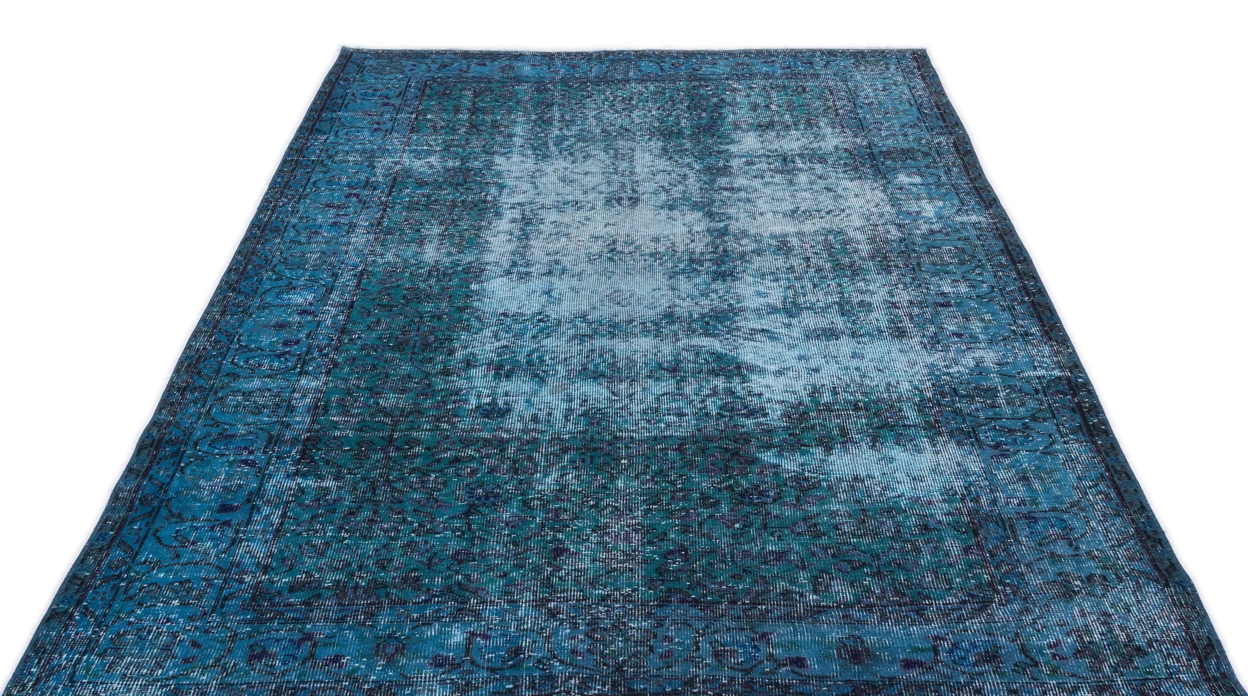 Retro Design Stone Blue Over Dyed Vintage Rug 5'7'' x 8'11'' ft 169 x 272 cm
