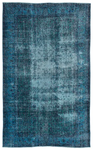 Retro Design Stone Blue Over Dyed Vintage Rug 5'7'' x 8'11'' ft 169 x 272 cm