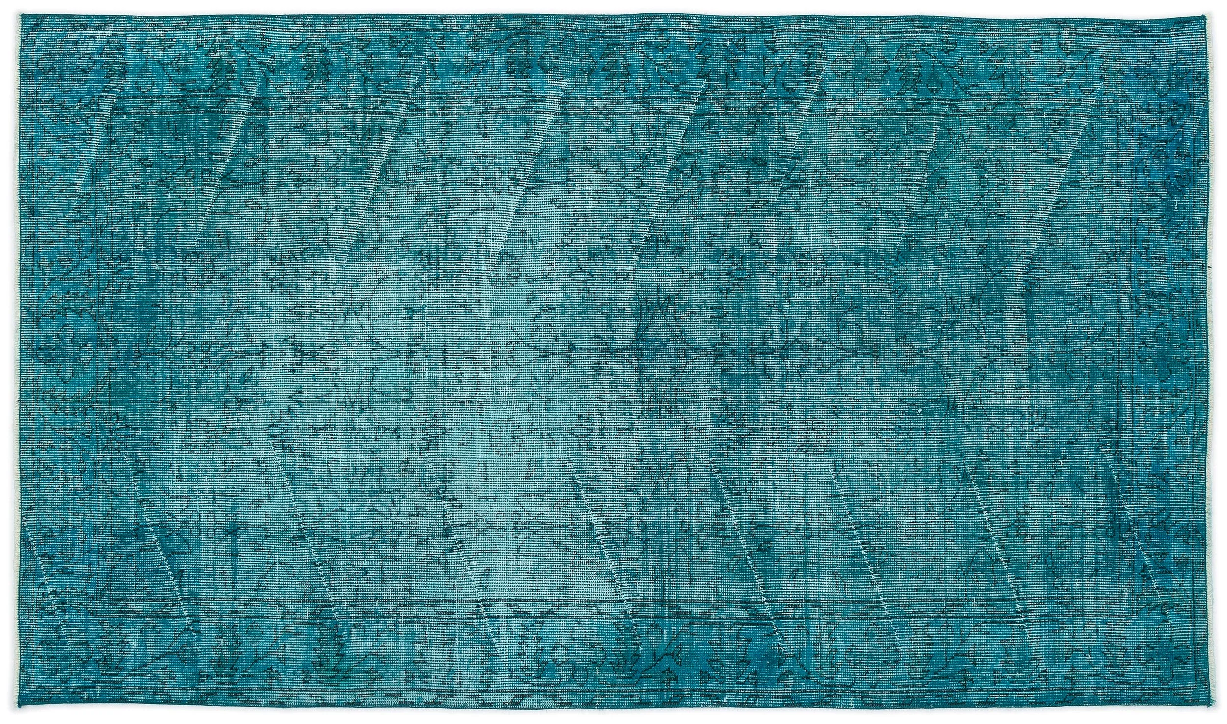 Retro Design Turquoise Over Dyed Vintage Rug 3'10'' x 6'10'' ft 118 x 208 cm