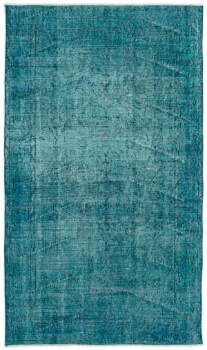 Retro Design Turquoise Over Dyed Vintage Rug 3'10'' x 6'10'' ft 118 x 208 cm