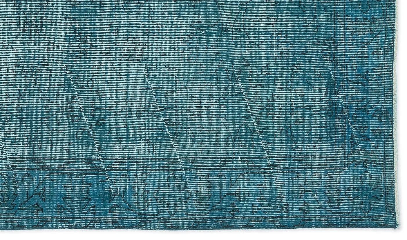 Retro Design Turquoise Over Dyed Vintage Rug 3'10'' x 6'10'' ft 118 x 208 cm